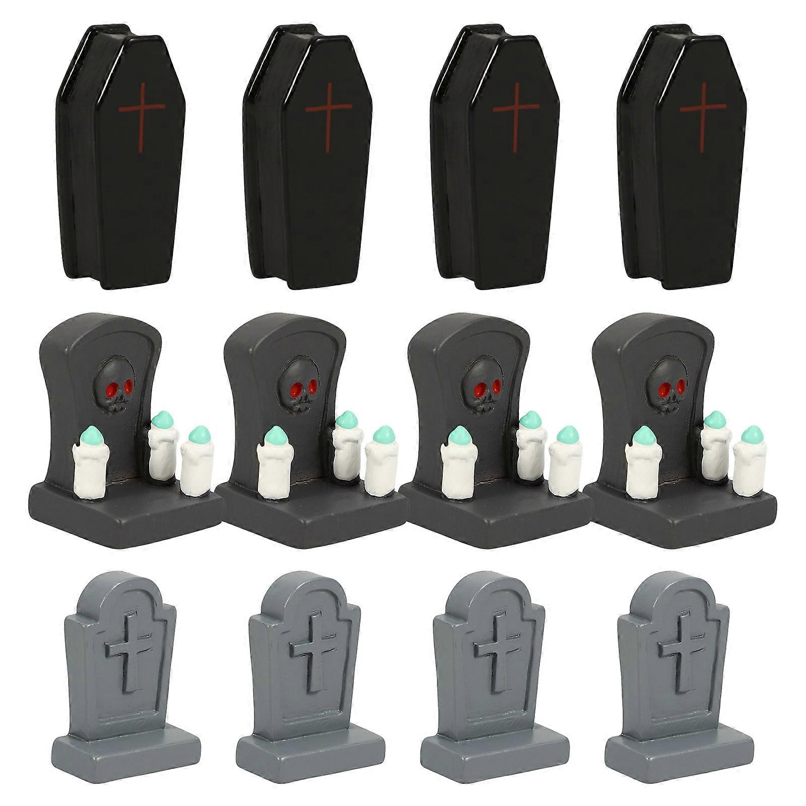 Tombstone Ornaments Resin Coffin Decor for Halloween with 4Sets Included