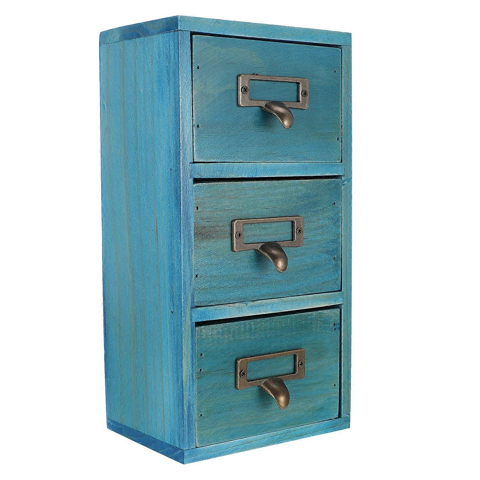Wooden Desktop Storage Box for Organizing Use 2Pcs Blue