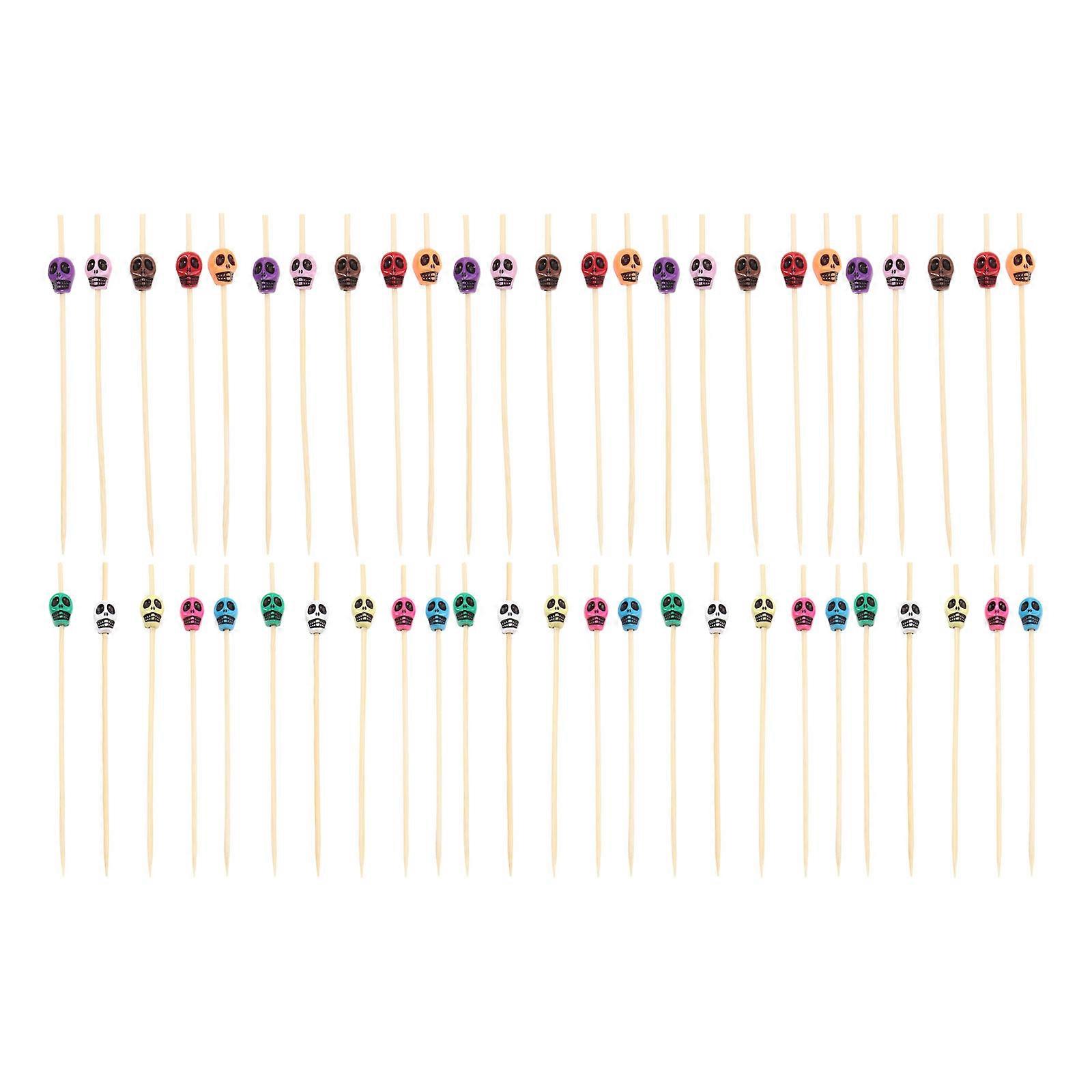 Bamboo Skull Shaped Picks Cocktail Table Decoration Assorted Color 100Pcs
