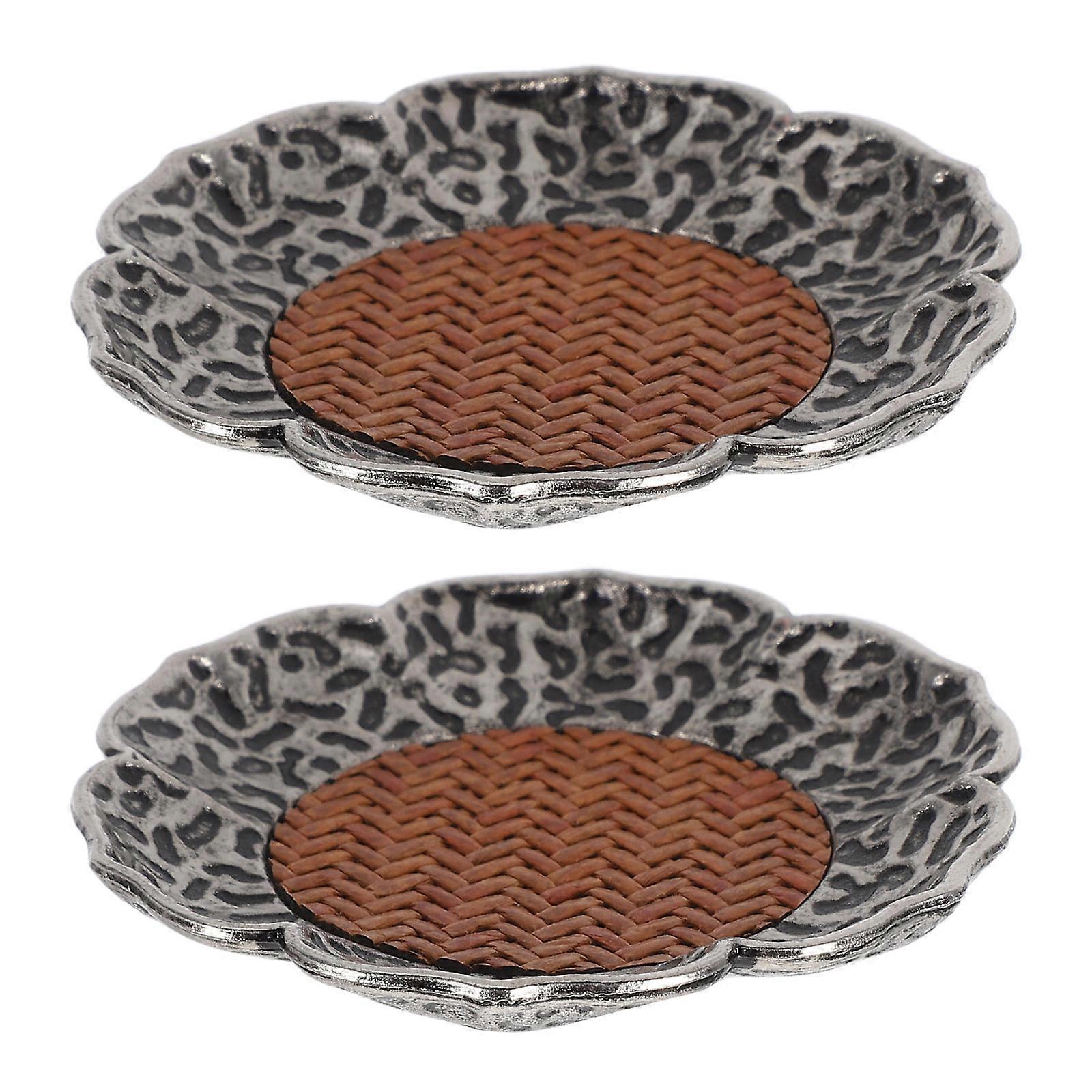 Chinese Style Coaster 2Pcs Multi Rustic Coasters for Home Use with Alloy Durability