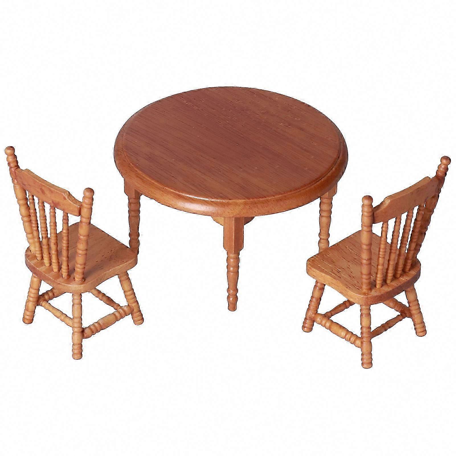 1:12 Dollhouse Round Table Set Simple Elegant Wooden Dining Table Chair for Dolls House