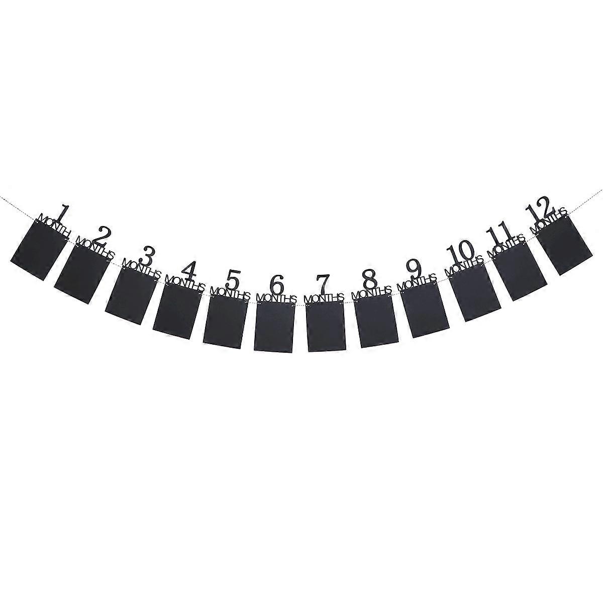 Black Photo Banner for Baby's First Birthday with 2Pcs Retro Bunting