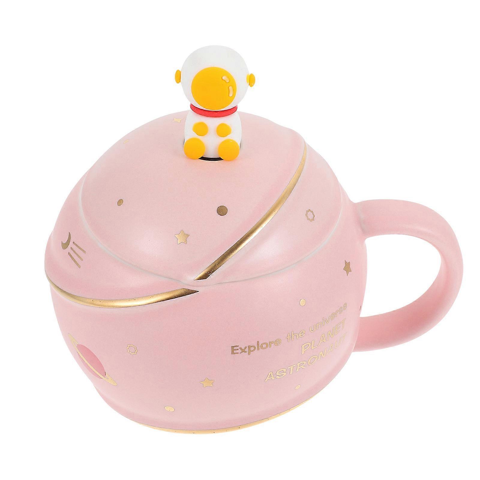 Astronaut Ceramic Cup for Daily Drinking Use 1Set with Lid and Spoon