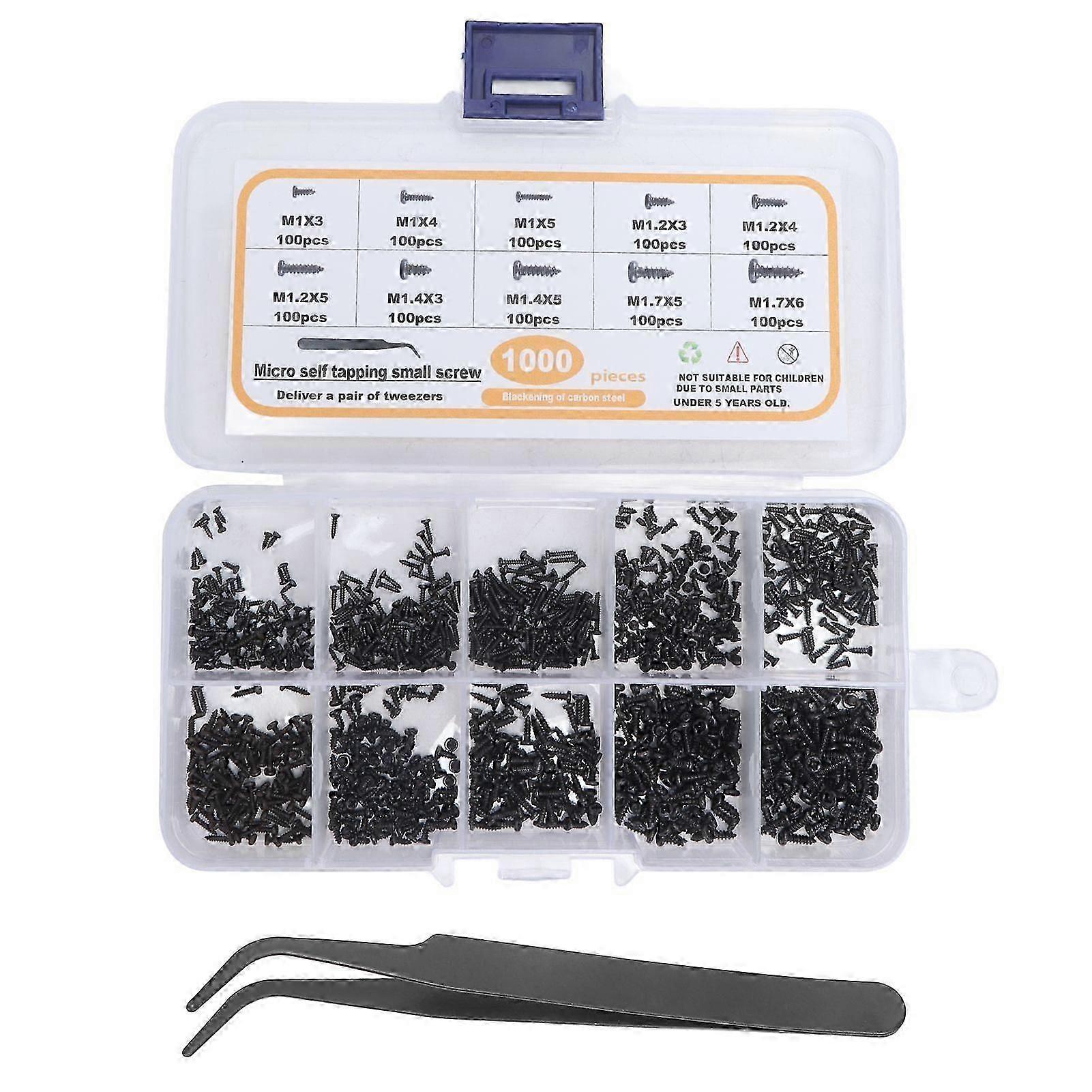High quality  1000 Pieces Small Screws Combination Set M1 M1.2 M1.4 M1.7 Black...