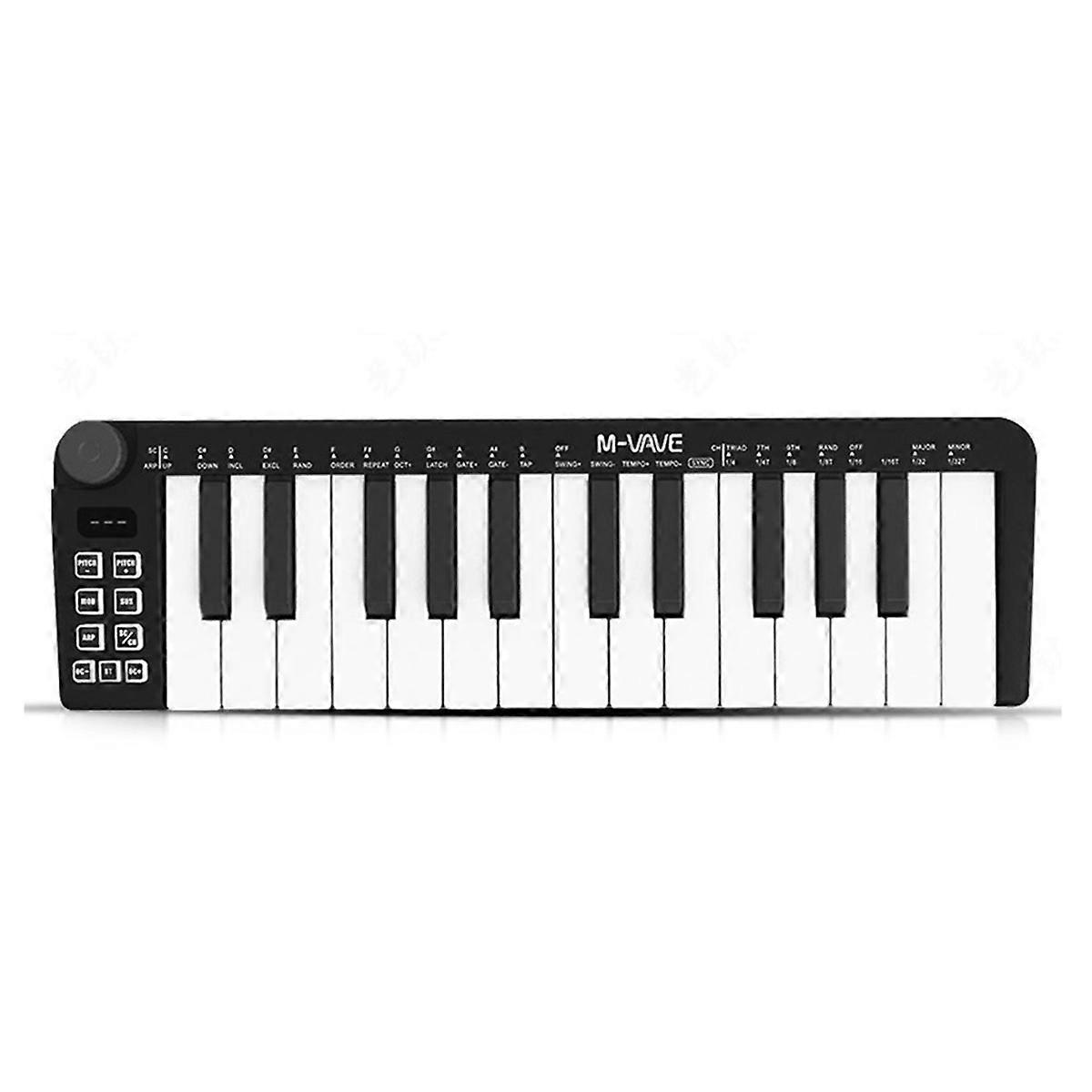 -25 Mini MIDI Keyboard 25 Velocity-Sensitive Keys Professional Mini Controller for Keyboard Music Arrangement Black