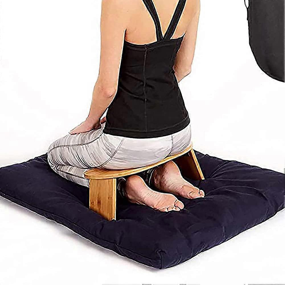 Meditation Bench Bamboo Folding Monk Kneeling Stool, Camel Color, Portable