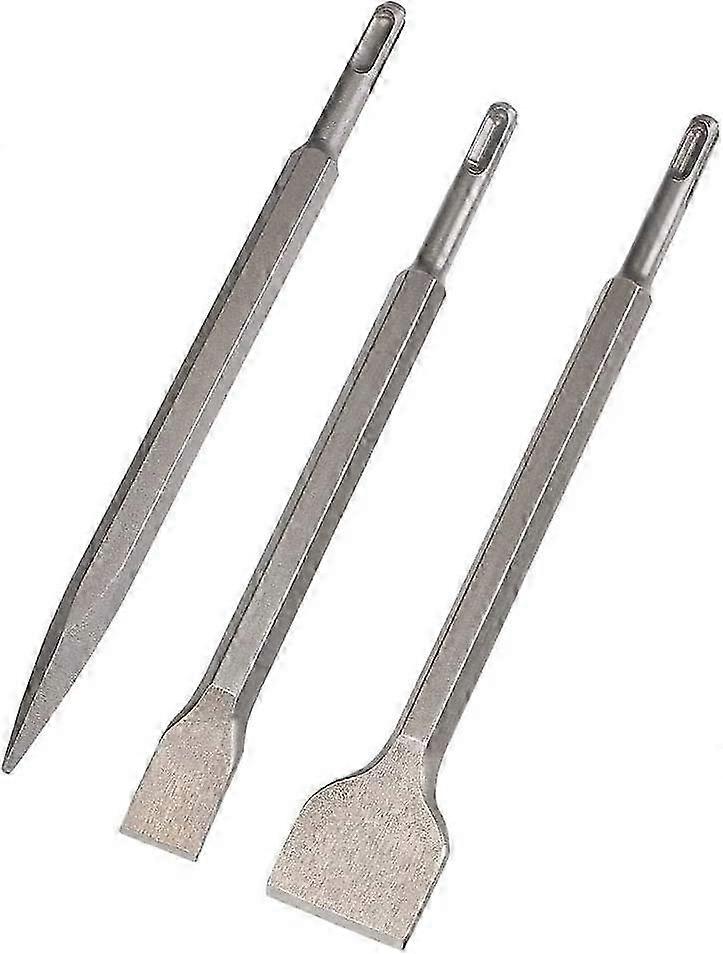 Set 3 wide chisel flat pointed for light drill bits and impact hammers in concrete brick blocks
