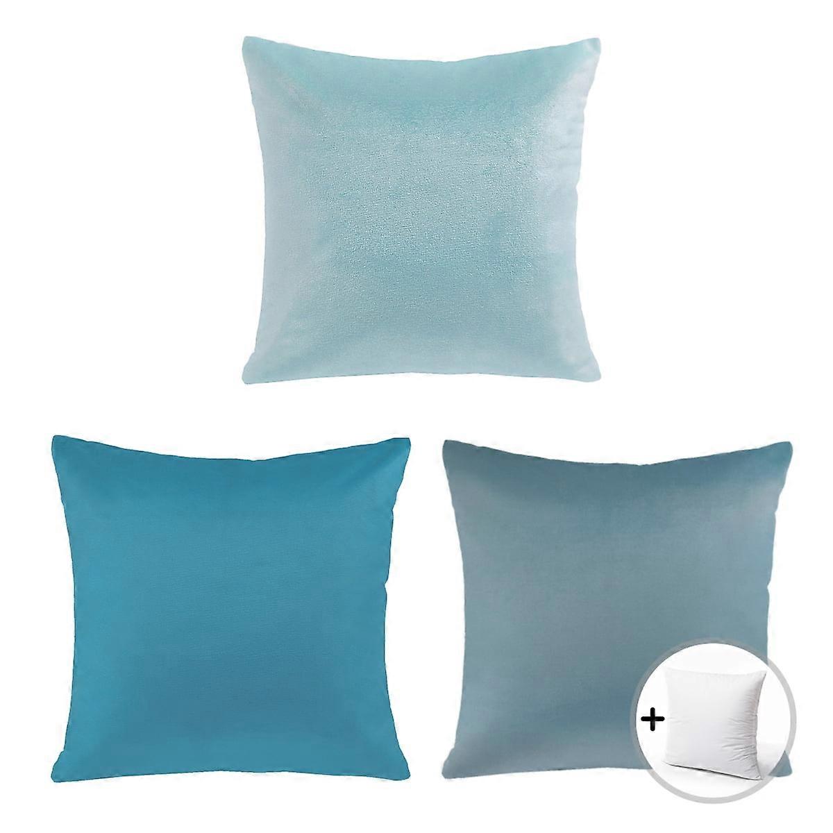 Phantoscope Designer's Choice Decorative Throw Pillow Bundle Set, Light Blue Gradient Silky Velvet Series Covers with inserts, 22" x 22", 3 Pack