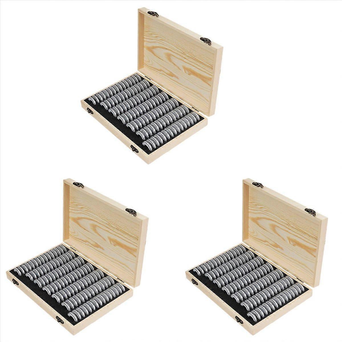 3X Wooden Coins Display Storage Box Case+100 Grids Round Slab for Certified Coin Handcrafted with Pr