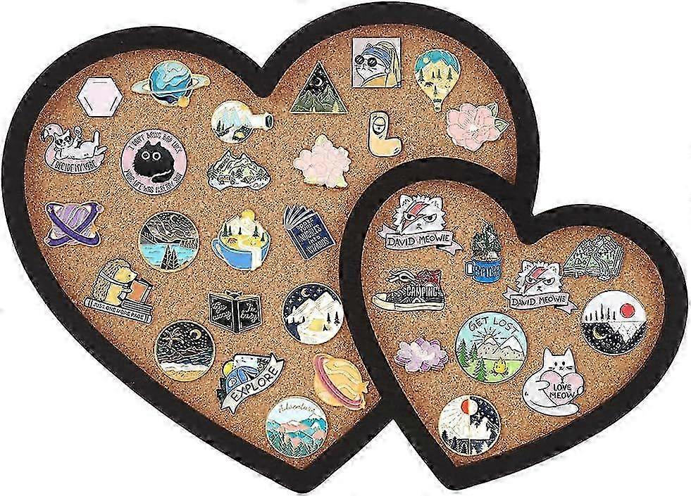 Double Heart Pin Cork Board 11.8x8.39inch Bulletin Display Board Wall Mounted Cork Board with Black Loving Frame for Brooch Pin Storage Disp
