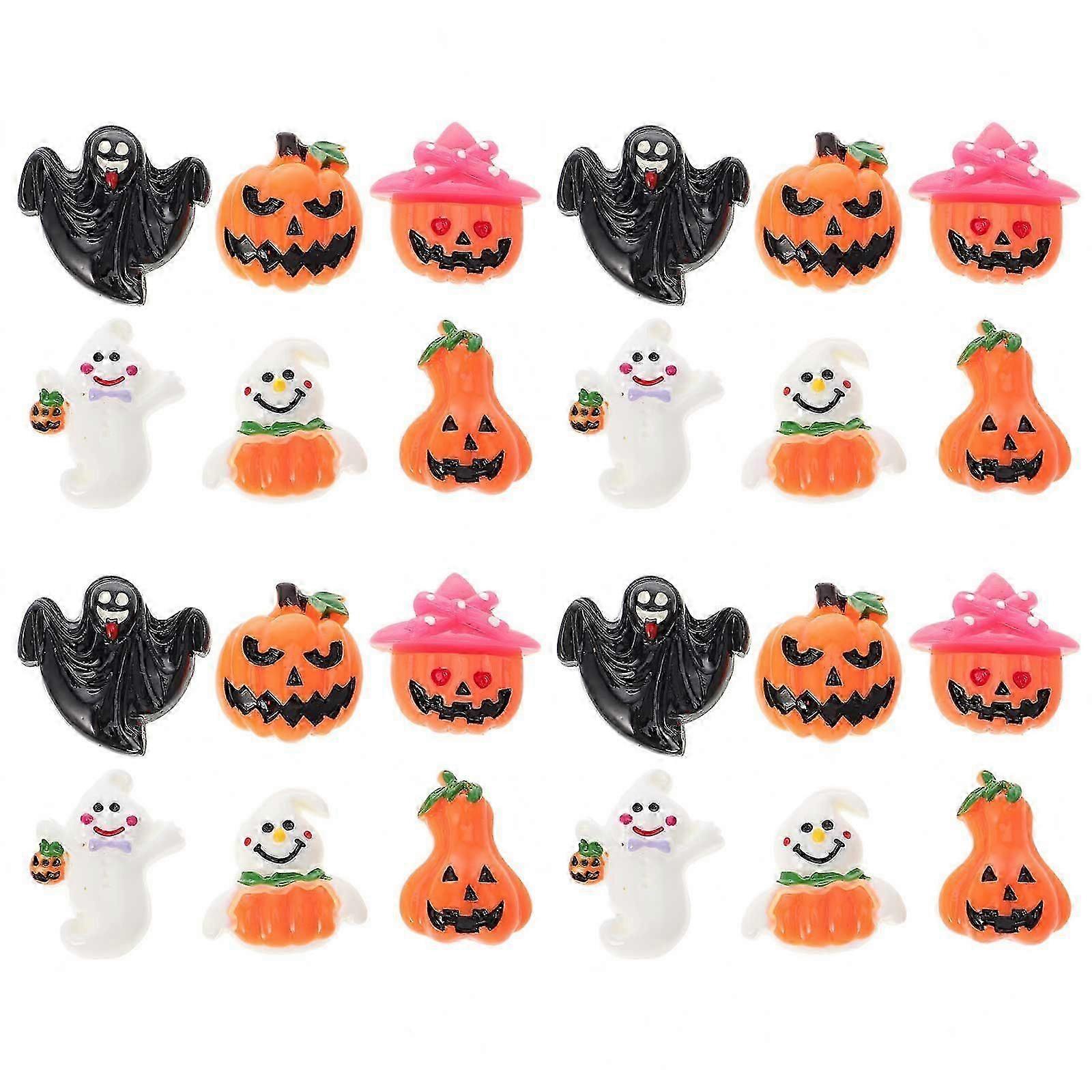 24pcs Halloween Theme DIY Embellishment Resin Flatback Patch Hair Accessories Mixed Patterns