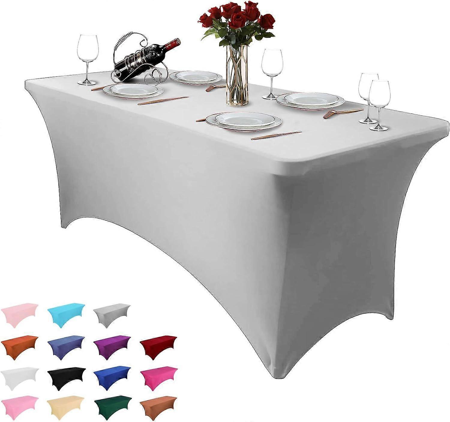 4FT Table Cloth for Rectangular Tablecloth Grey Stretch Fitted Table Cover