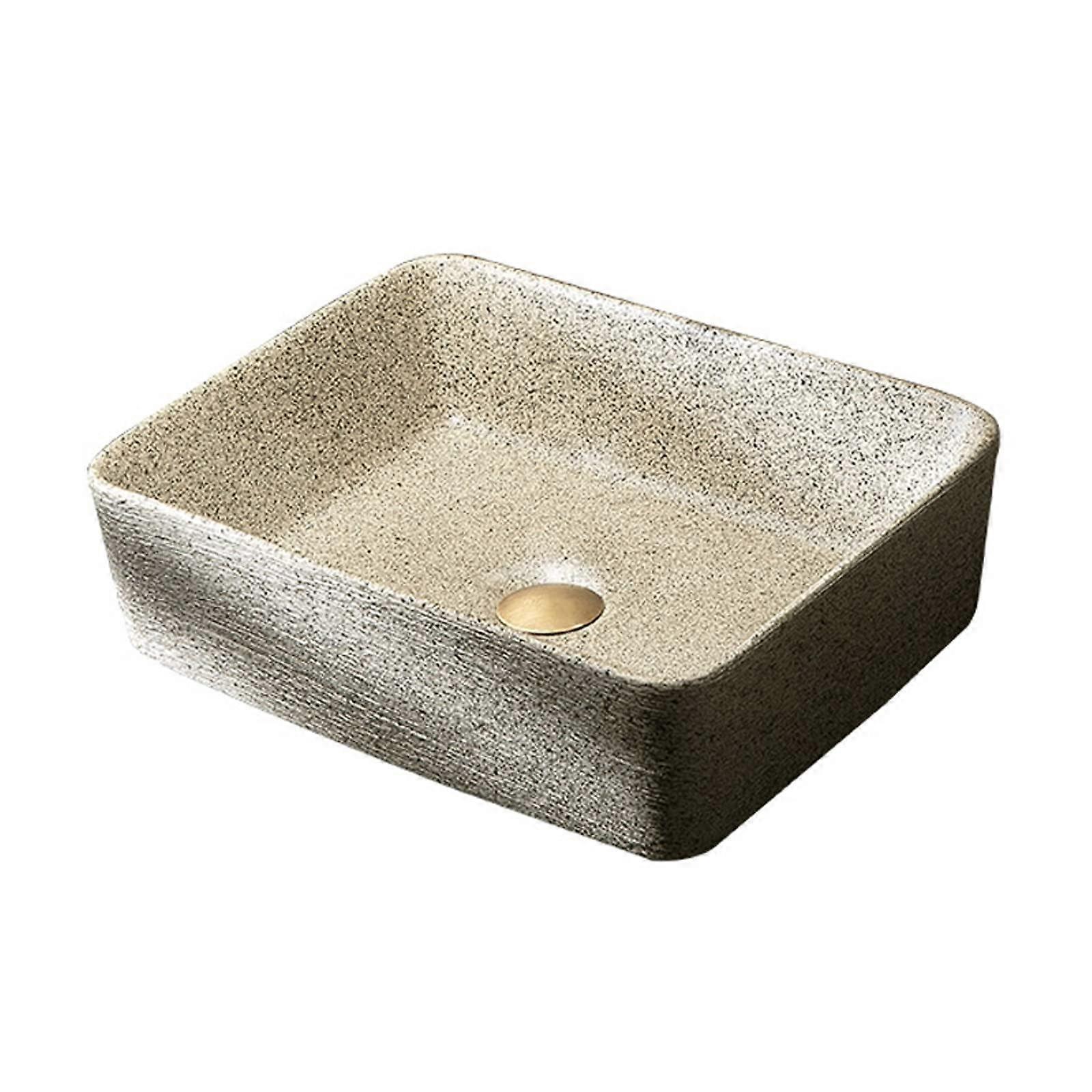Porcelain Ceramic Vessel Sink Rectangular AboveCounter Vanity Sink With Spotted Marbling Finish