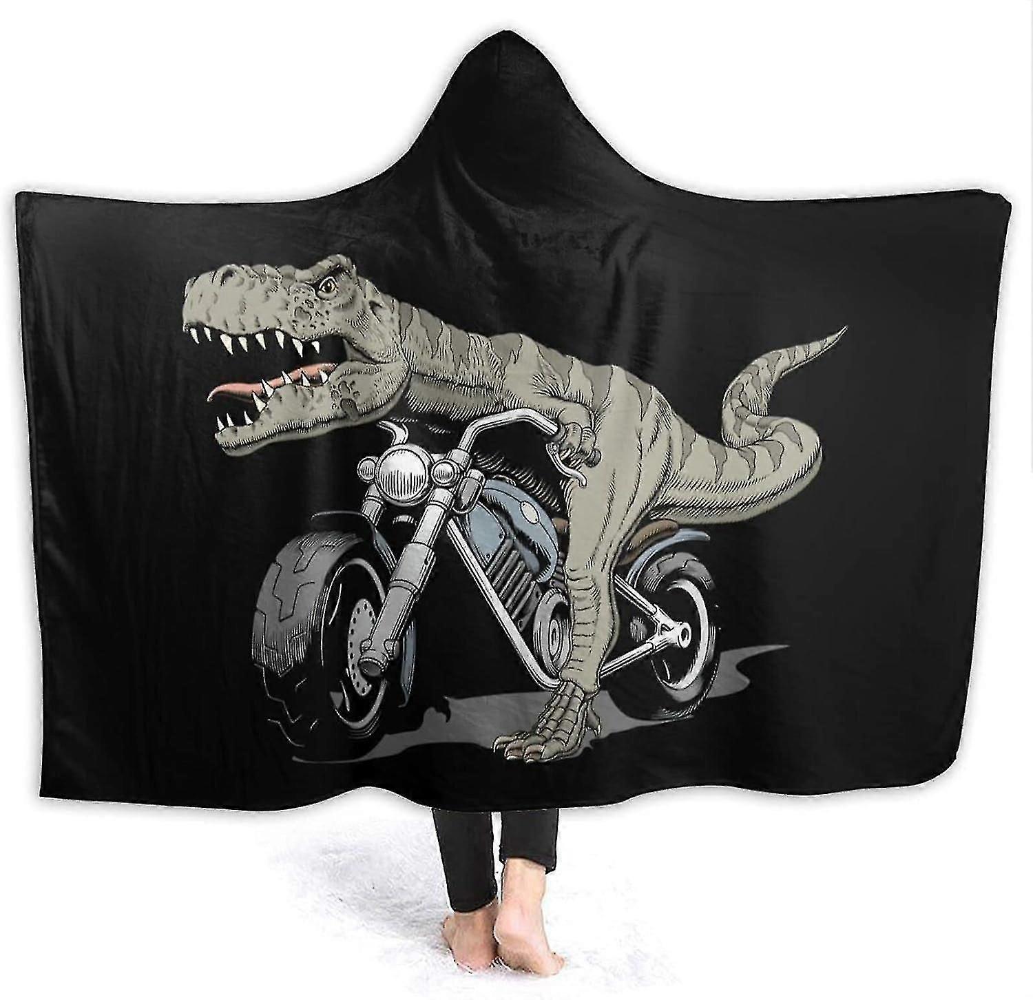Cobertor de dinossauro para motocicleta, cobertor com capuz, pelúcia macia, cobertor vestível, robe com capuz quente, poncho, capa, roupão de banho, sofá, manta de dormir de flanela B