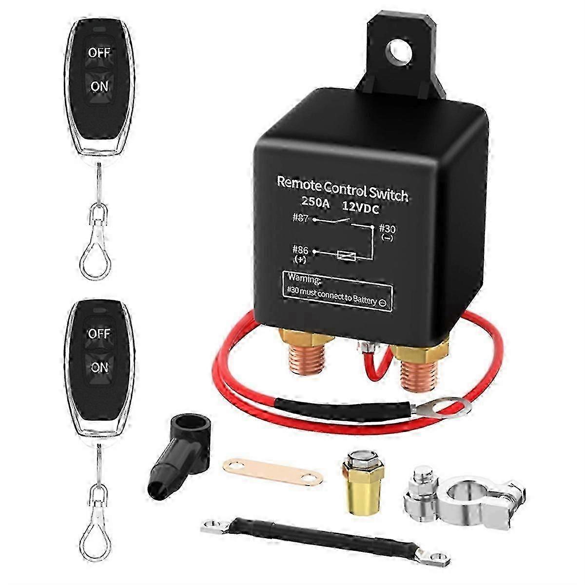 For Car 12V Remote Battery Disconnect Switch 250A Anti-Theft Remote Control Switch with Two Wireles