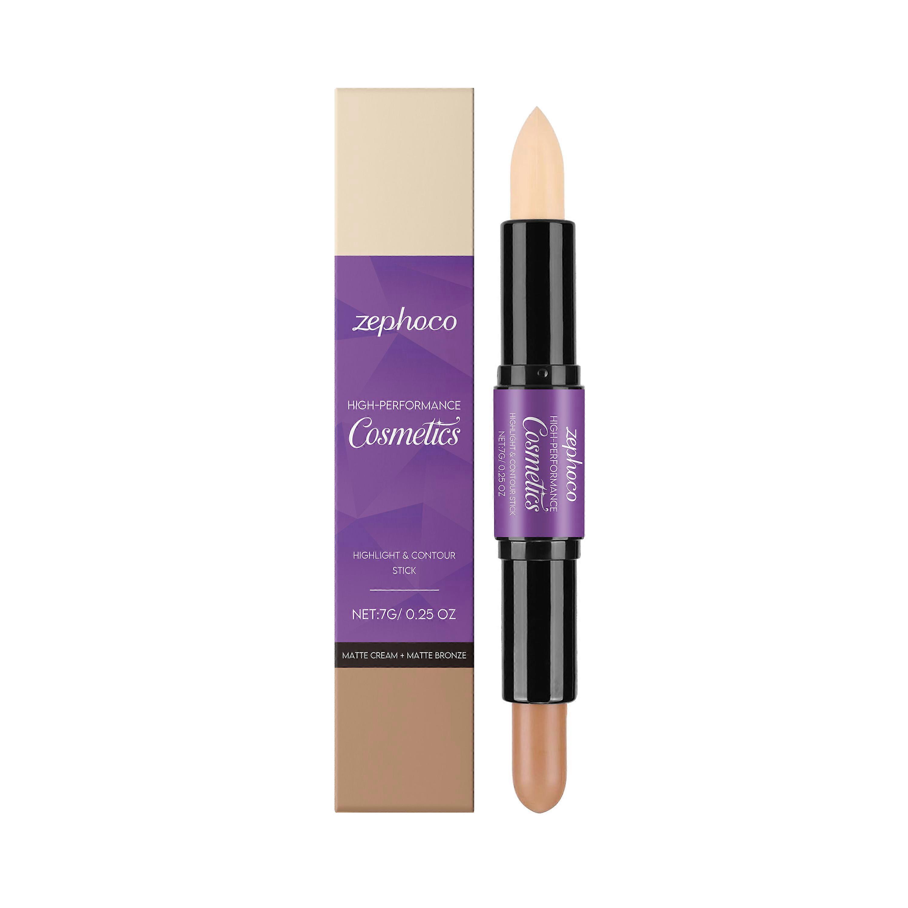 Zephoco 2-In-1 Cream Highlighter Contouring Stick, Portable Rotating Pen Body, Commuting Touchup, Double-Head Brightening And Concealing