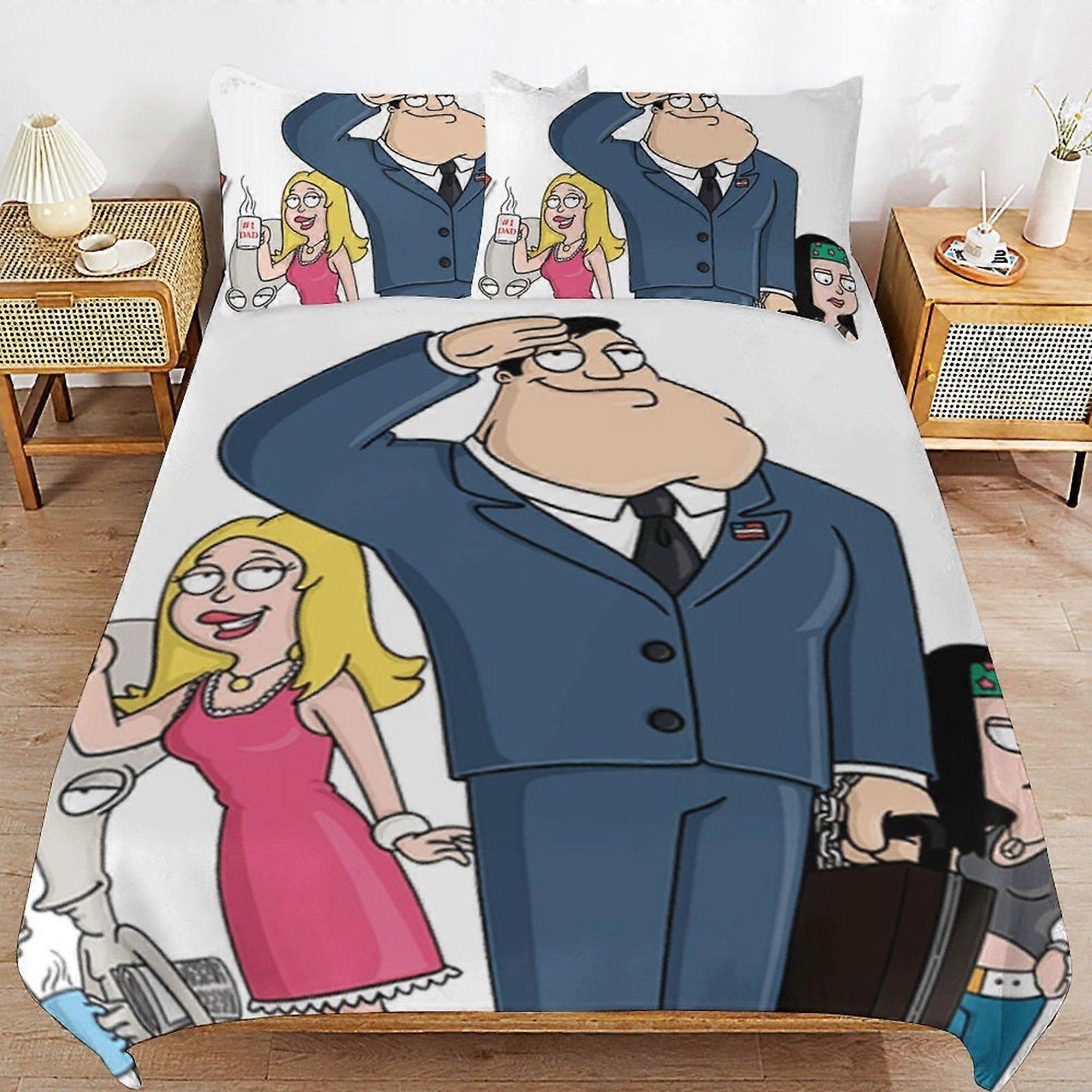 w524 American Dad Everyday Sleep Fit Quality Closure Smooth Surface Texture Duvet Cover Sets Family Use m524