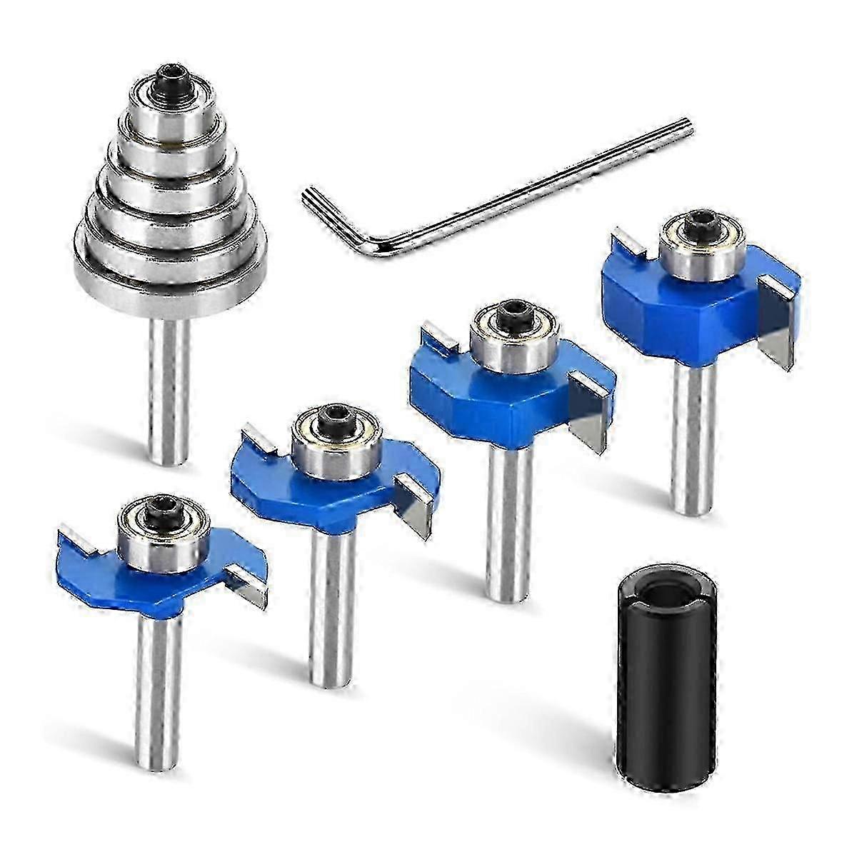 4pcs Router Bits 1/4 Shank with 6 Bearings Set Rabbeting Router Bit suitable for Wood Grooving with 1/2in to