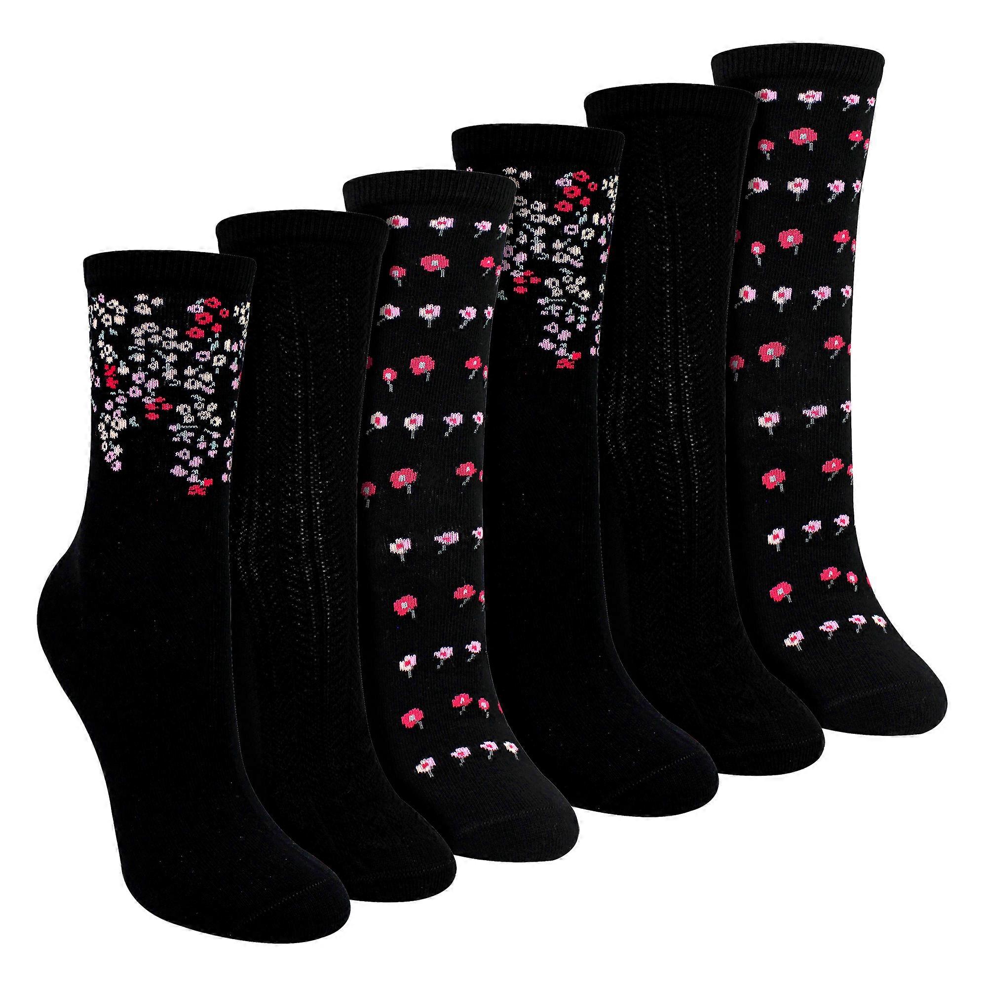 Sock Snob - 6 Pairs Ladies Floral Pattern Soft Cotton Socks