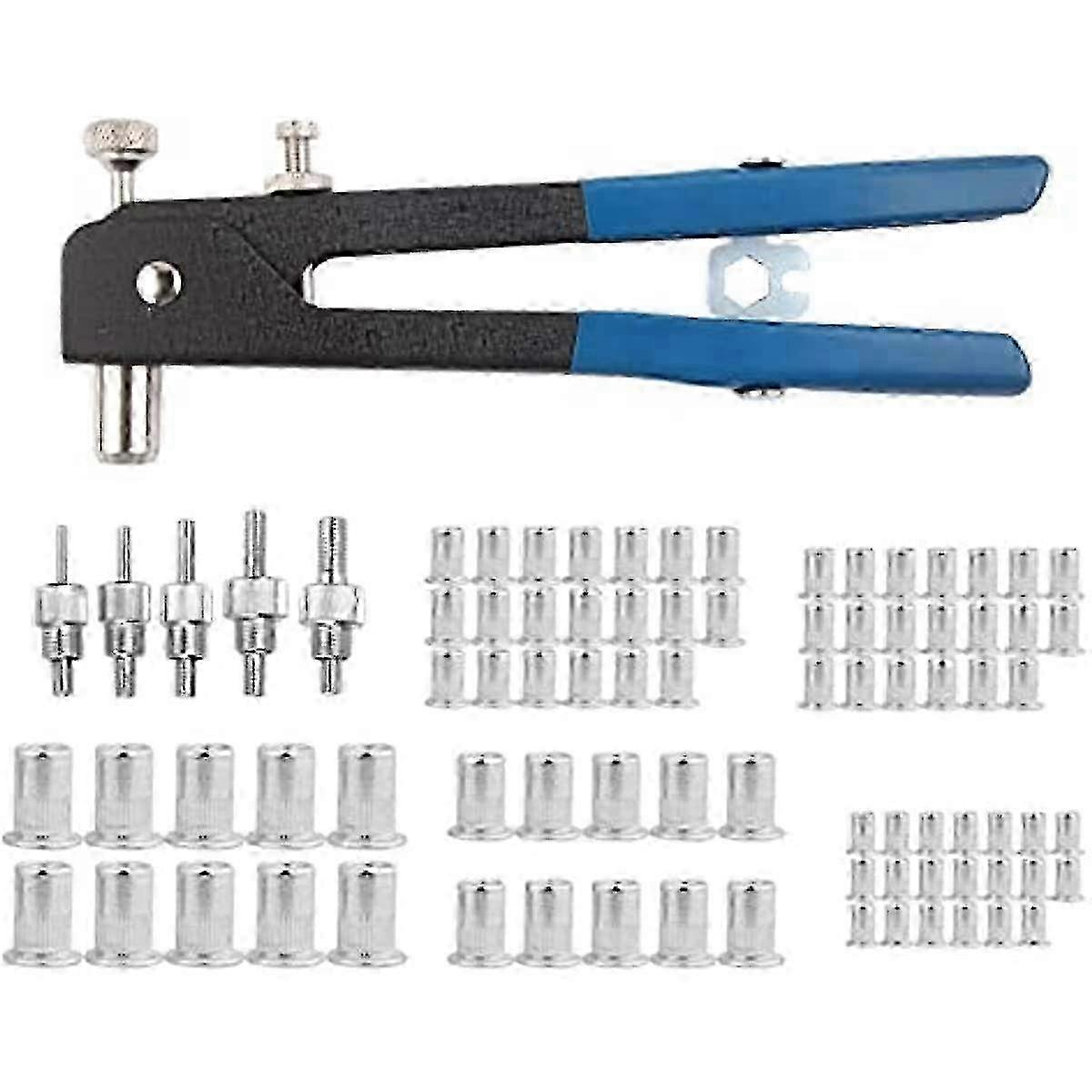 Kit d'outils pour rivets 86 pièces, riveteuse manuelle avec écrous à riveter filetés M3, M4, M5, M6 et M8 et mandrin.