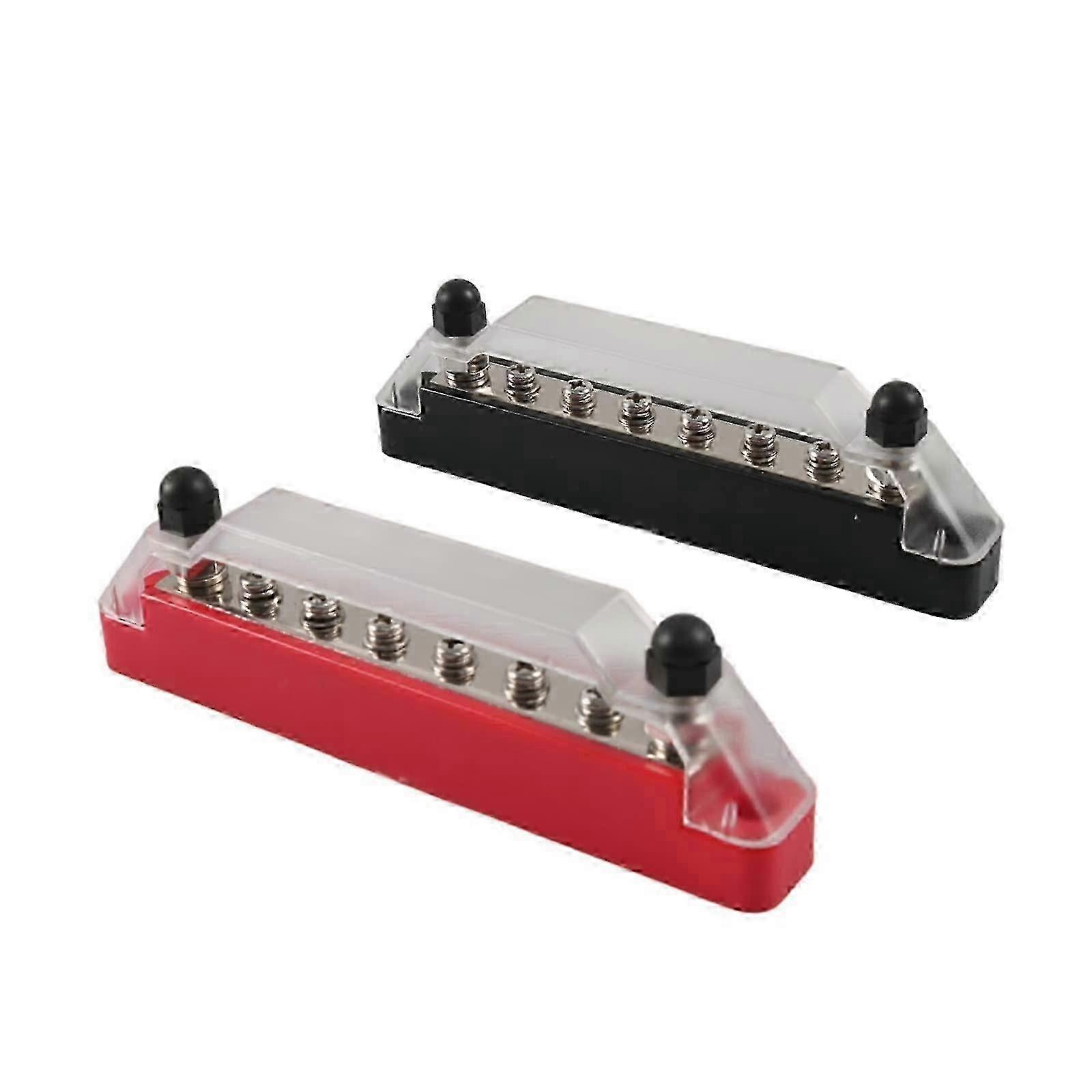 6way terminal block with cover (6*M4) for motorhome yacht RV, 48V 150A busbar (Color: Red and Black Pair, Size: L)