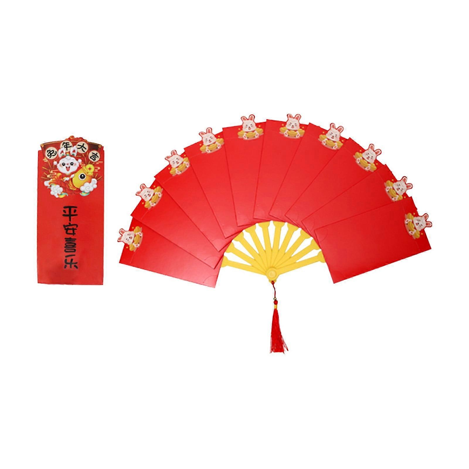 RnemiTe-amo Deals！Piggy BankFolding Fan Red Envelope, 2023 New Year, Creative New Year Of The Rabbit, Fan Red Envelope, Different Card Slots
