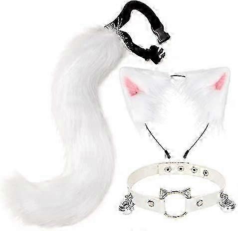 Fauxfur هريرة الذئب القط طويل الذيل آذان الشعر مشابك الجلود الرقبة طوق قلادة مجموعة هالوين حزب تأثيري زي (A-8-50cm)