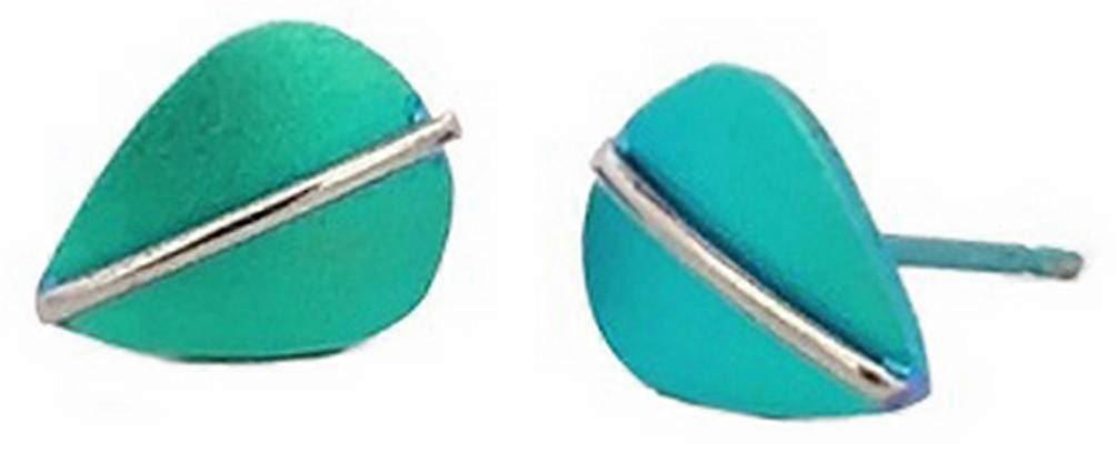 Ti2 Titanium Jungle Leaf Stud Earrings - Kingfisher Blue