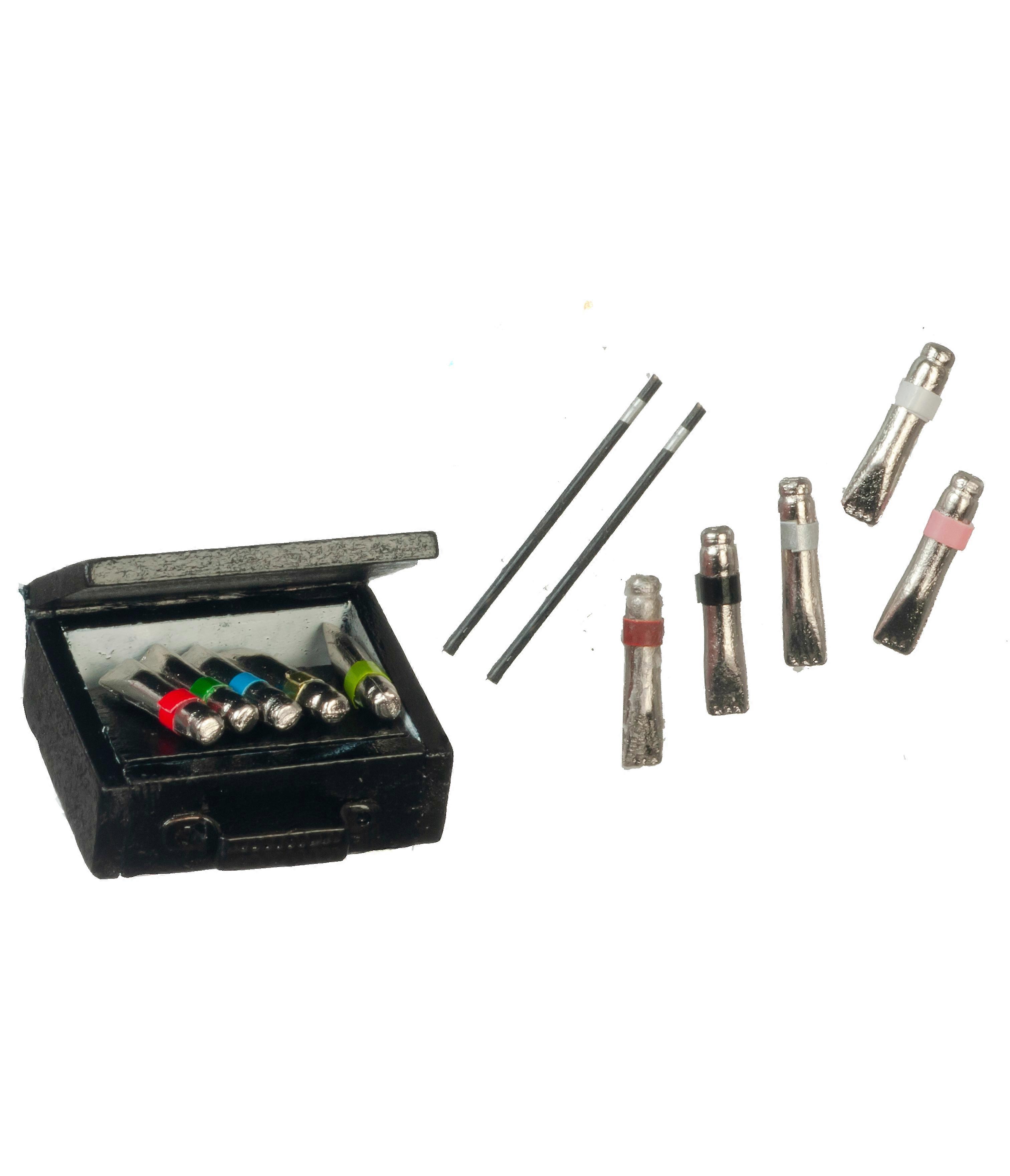 Dolls House Water Paint Set With Carry Case Miniature Study Hobby Accessory 1:12