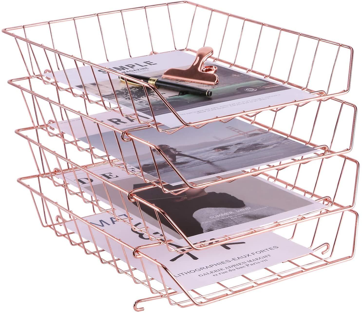 Stackable Mailbox, 4 Tier Desk File Organizer for Mails, Magazines, Documents and Accessories, Wire