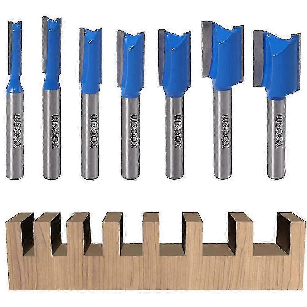 7 PCS Tungsten Carbide Double Flute Straight Router Bit Set with 8mm Shank, Milling Cutter Bits for Woodworking Groove Chisel bits