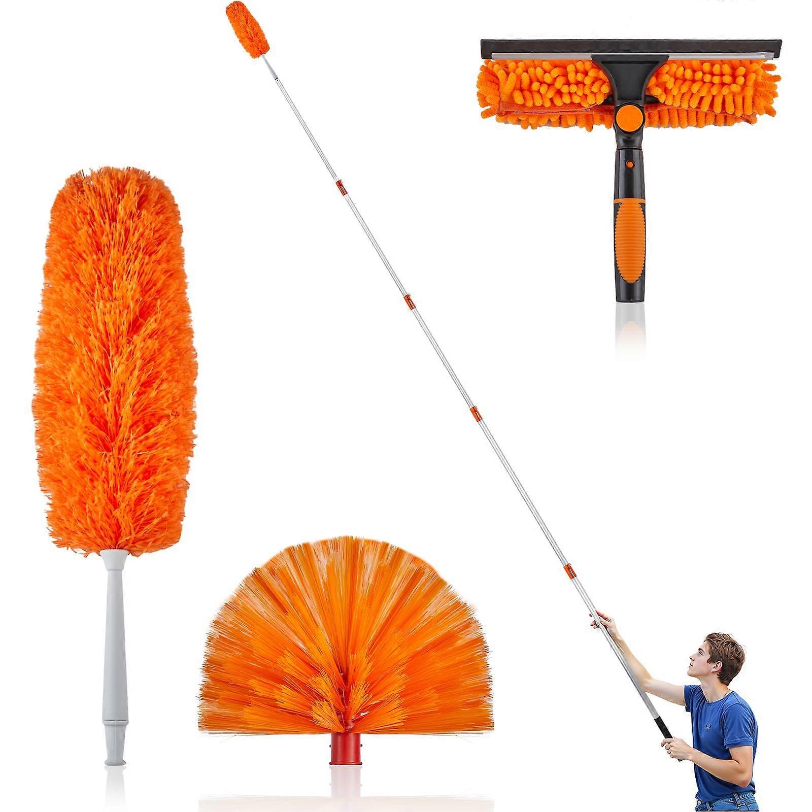 Window Cleaning Kit with 424 ft Extension Pole, Squeegee & Microfiber Scrubber for Home and Ceiling Fan Dusting