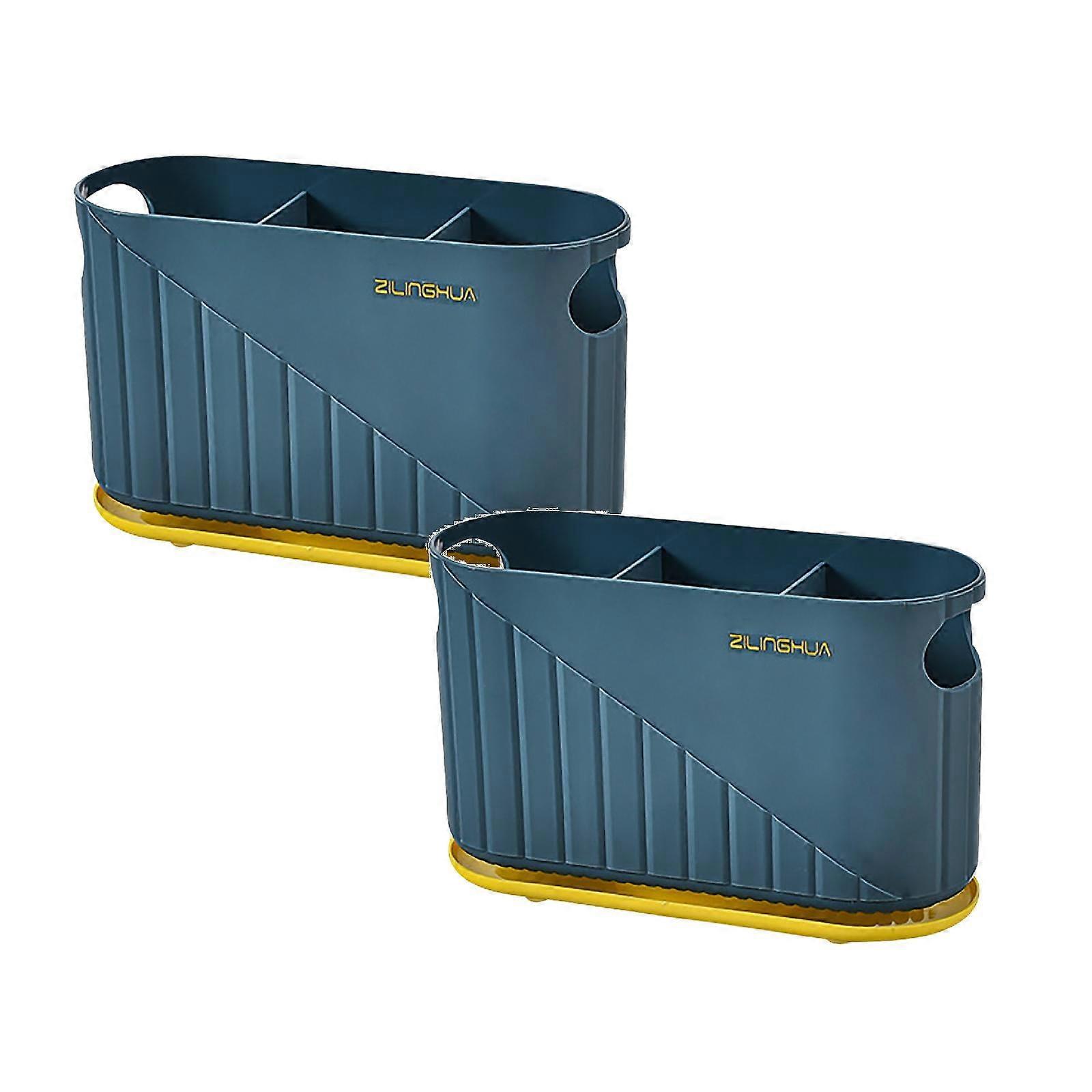 Xubond Wall-Mounted Chopstick Cage, Non-Perforated Drainage Kitchen Rack with Hooks for Desktop, 2 Modes, Shower Curtain Hooks, Blue