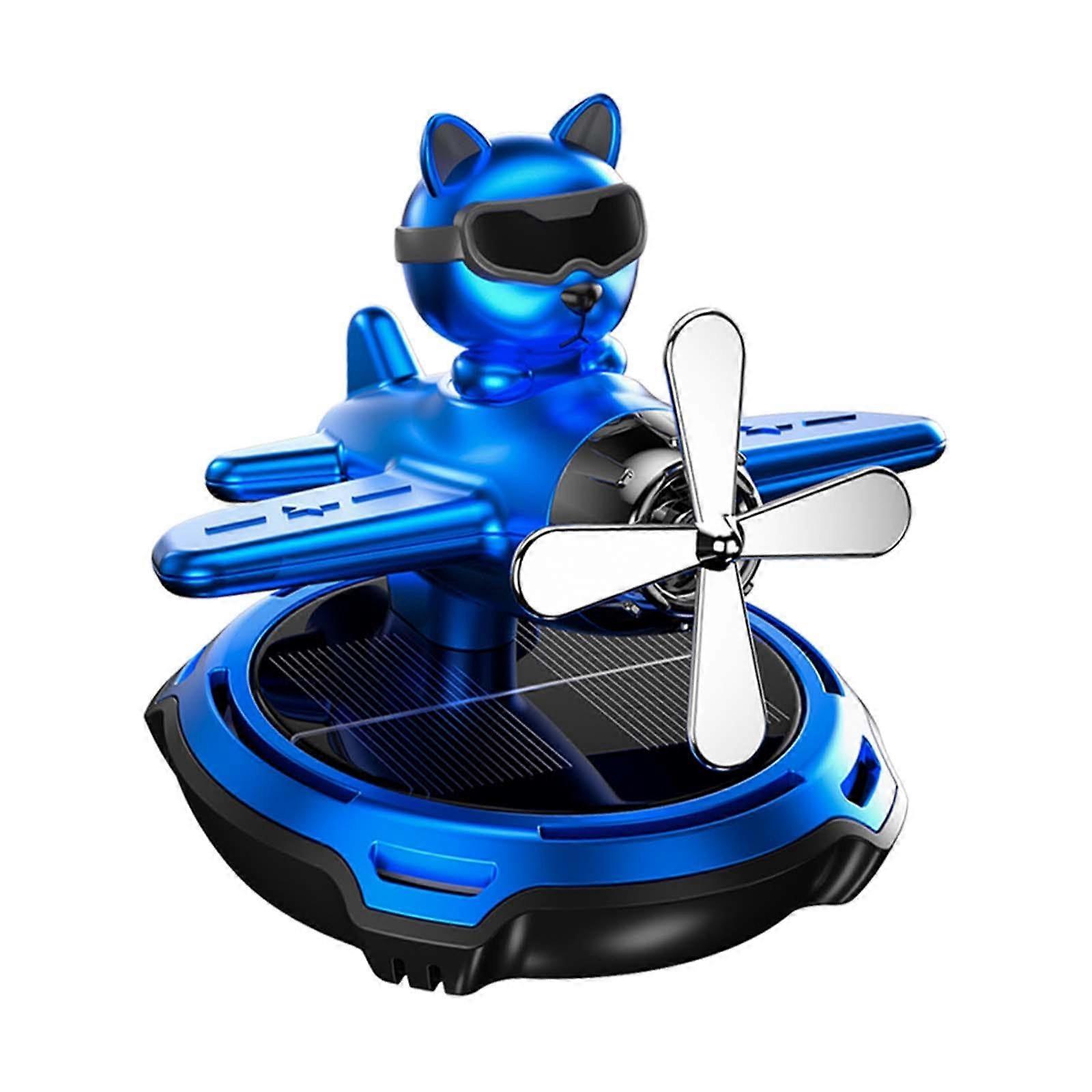 Solar Car Airplane Aroma Diffuser with Rotating Aircraft Model for Auto Interior Decor Blue Dog