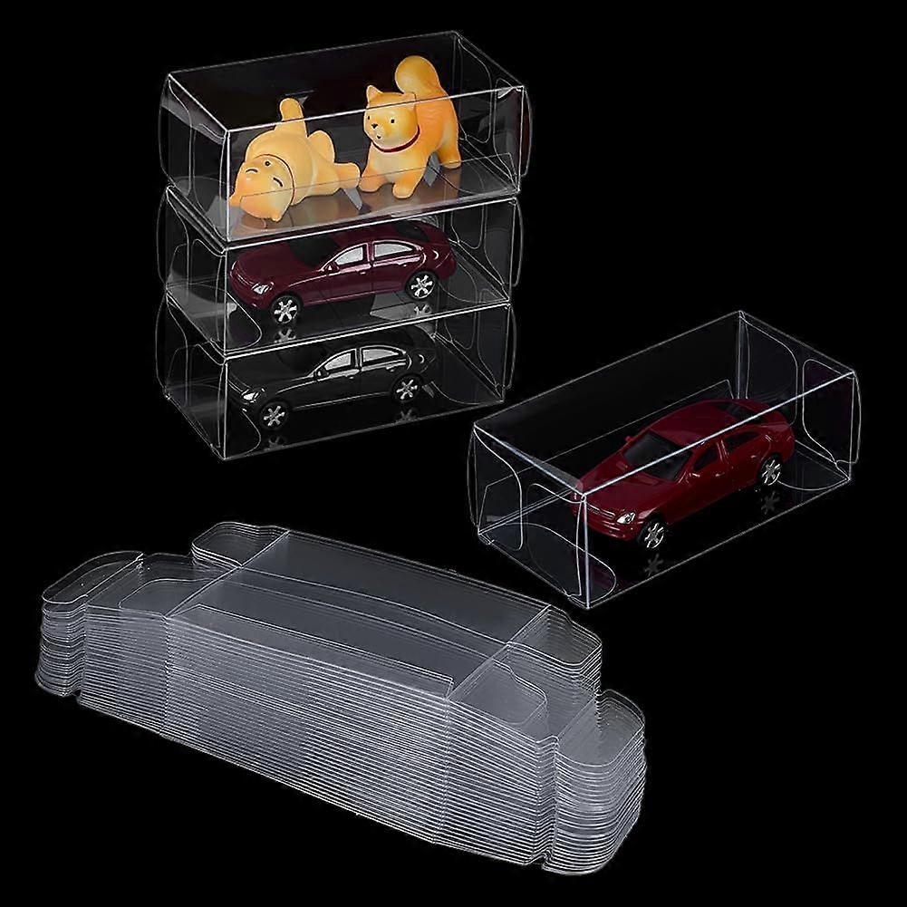 60 Pcs 1/64 Scale Model Car Clear Display Case 3.3x1.6x1.1inch Rectangle Plastic Foldable PVC Self-Assembly Model Car Box for Home Cabinet Collectible