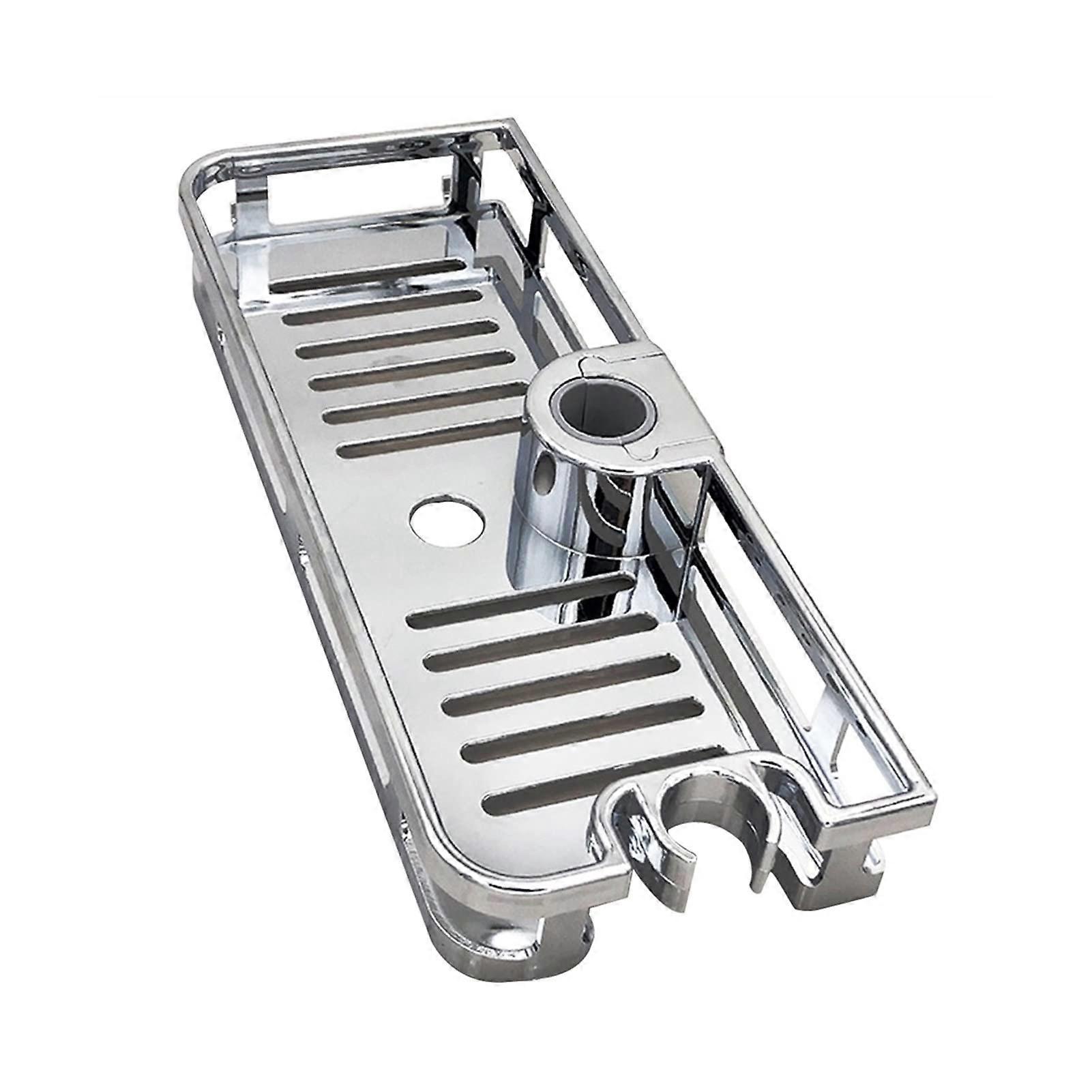 Adjustable Shower Rod Bathroom Shelf with Large Storage and Water Drainage Design