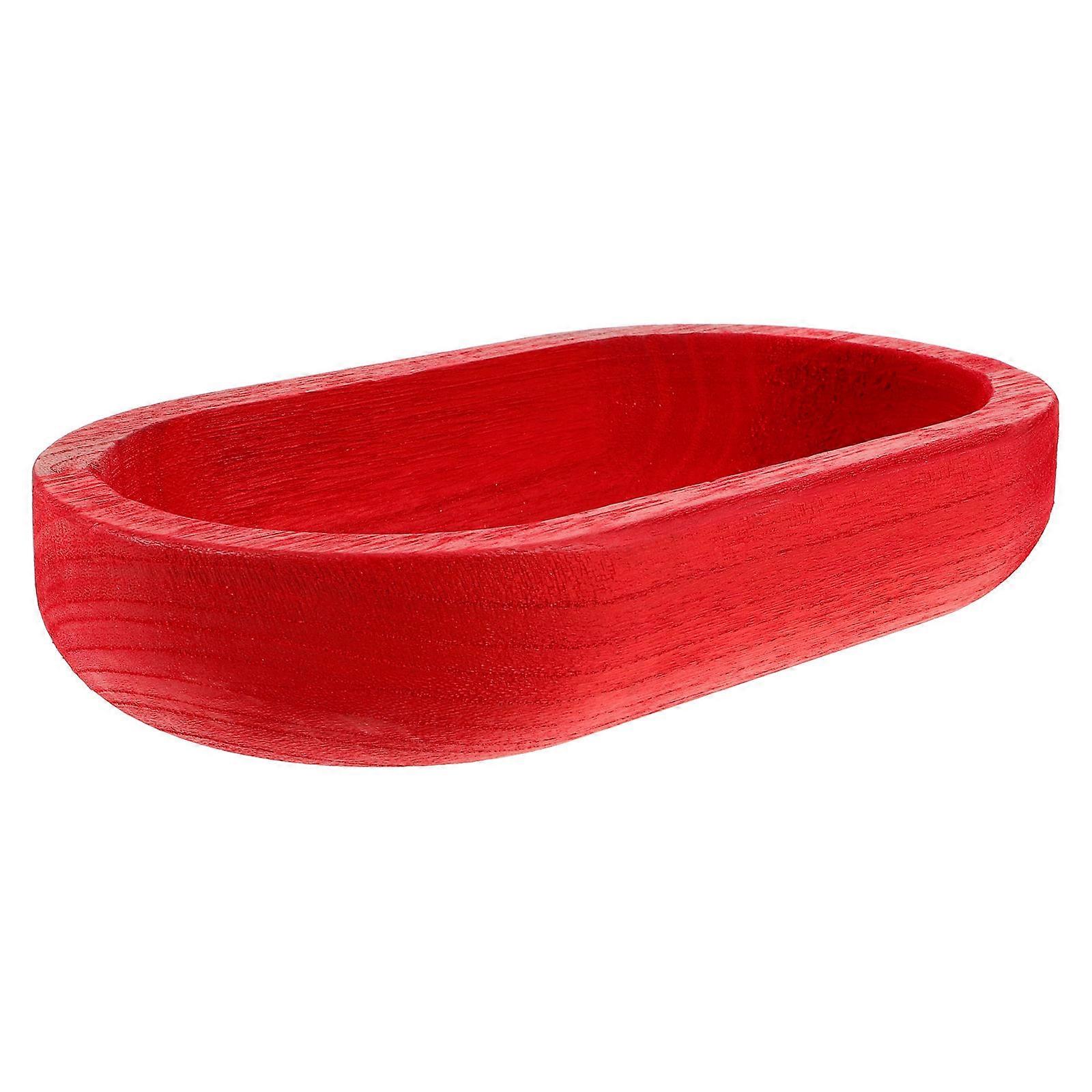 Wood Oval Shape Tray for Storage Use Red Serving Tray