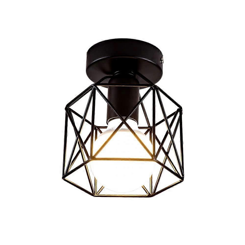 Industrial Ceiling Light Retro Geometric Wrought Iron Semi Flush Mount Fixture E27 E26 Compatible