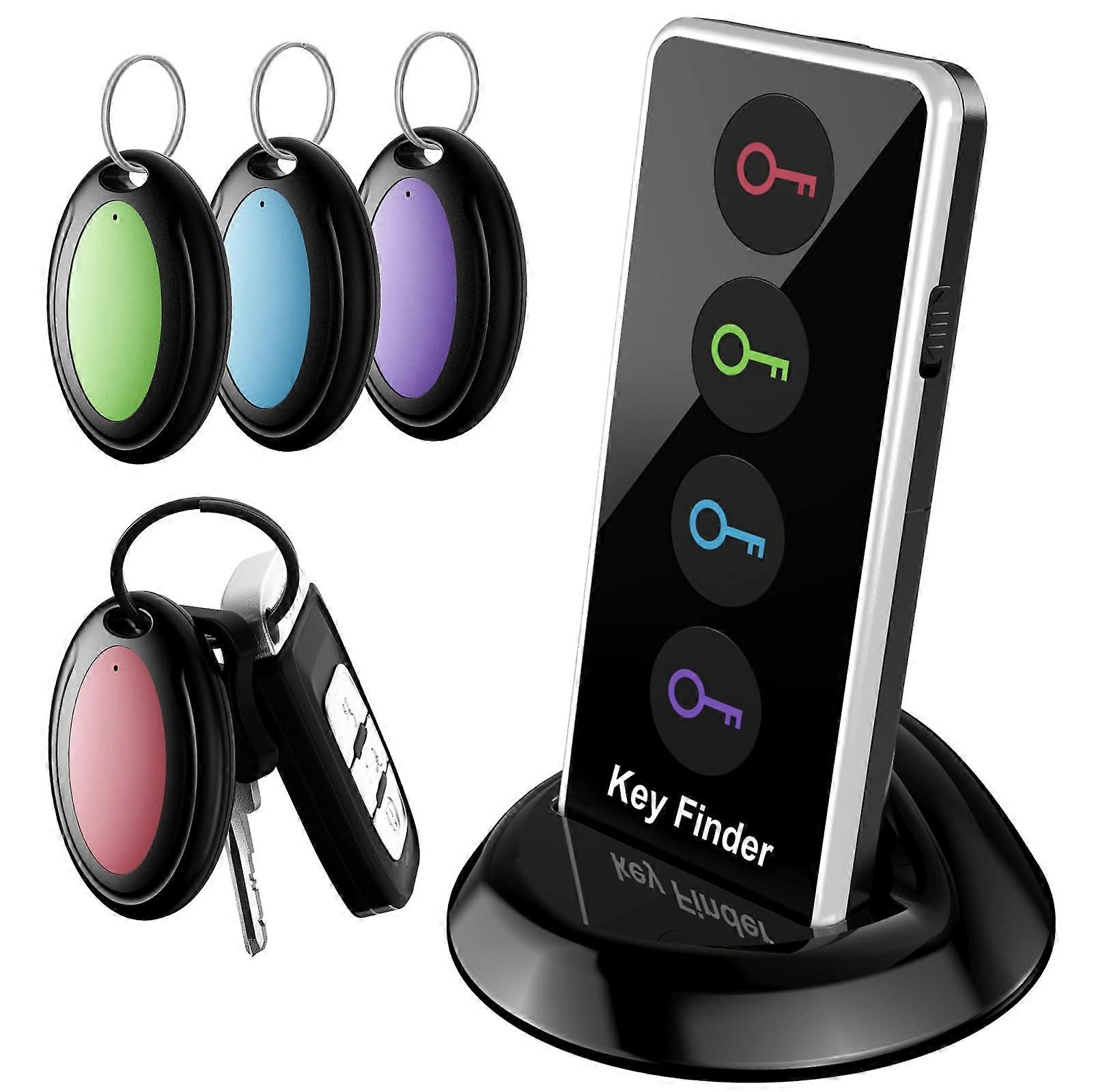 Key Finder with 4 Tags, Wireless Item Locator 131ft Range, LED Light and 85dB Alert for Keys