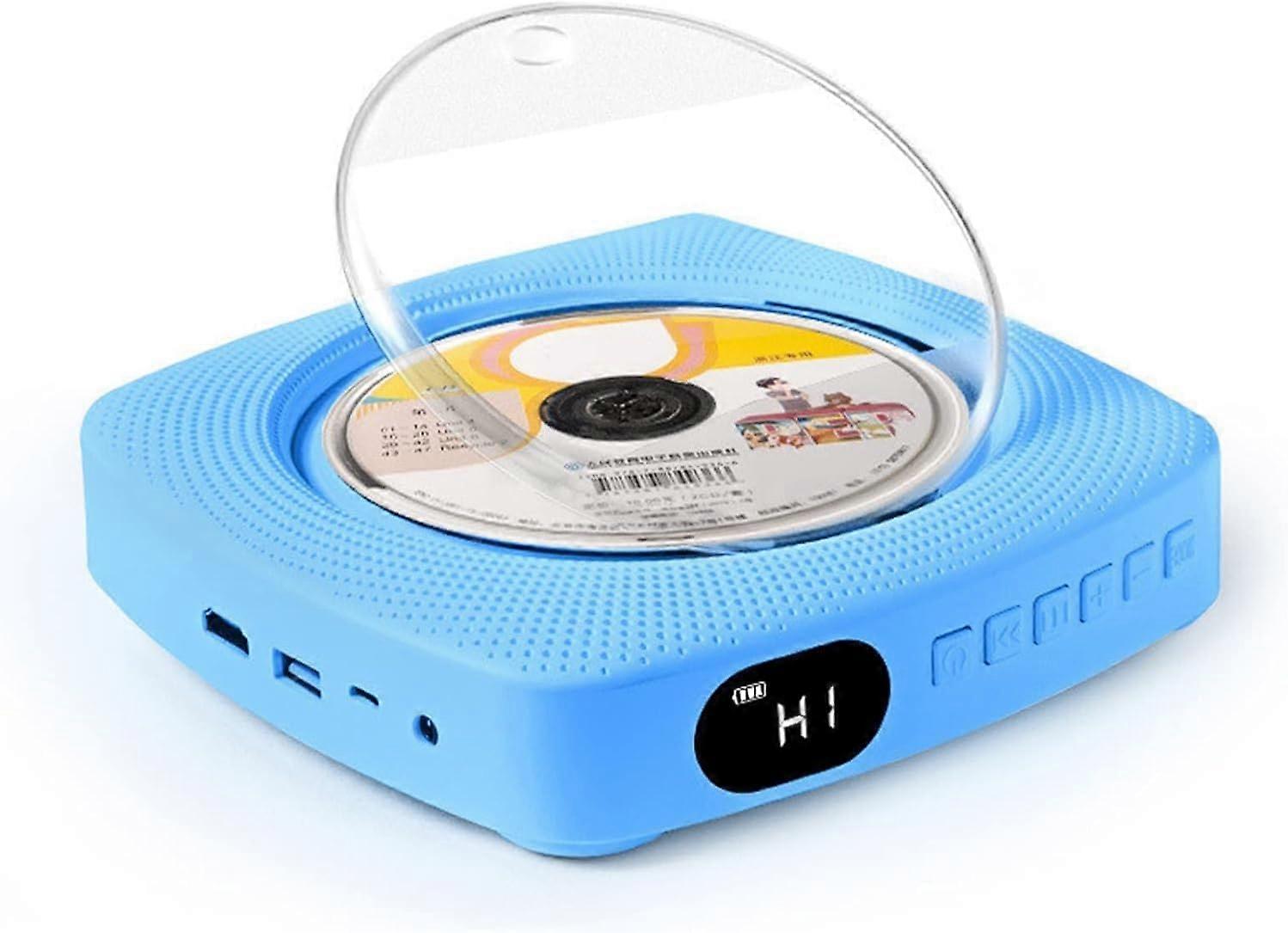 CD Player Portable Bluetooth With Wall Mount And Desk Use BuiltIn HiFi Speakers LCD Display MP3 WMA Headphone Aux Blue