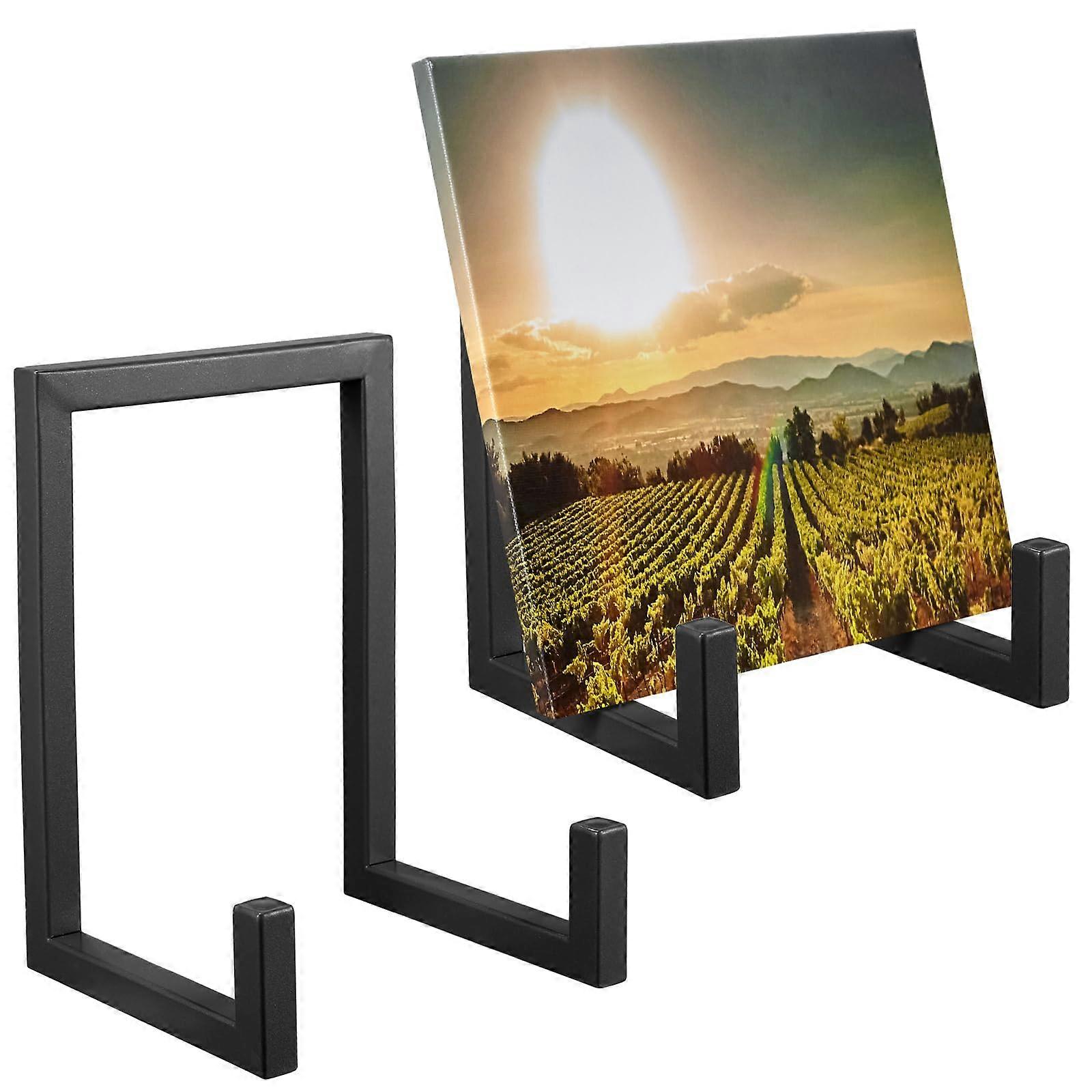 Set of 2 Black Metal Plate Display Stands 6 Inch Rust Resistant Holders for Pictures and Books