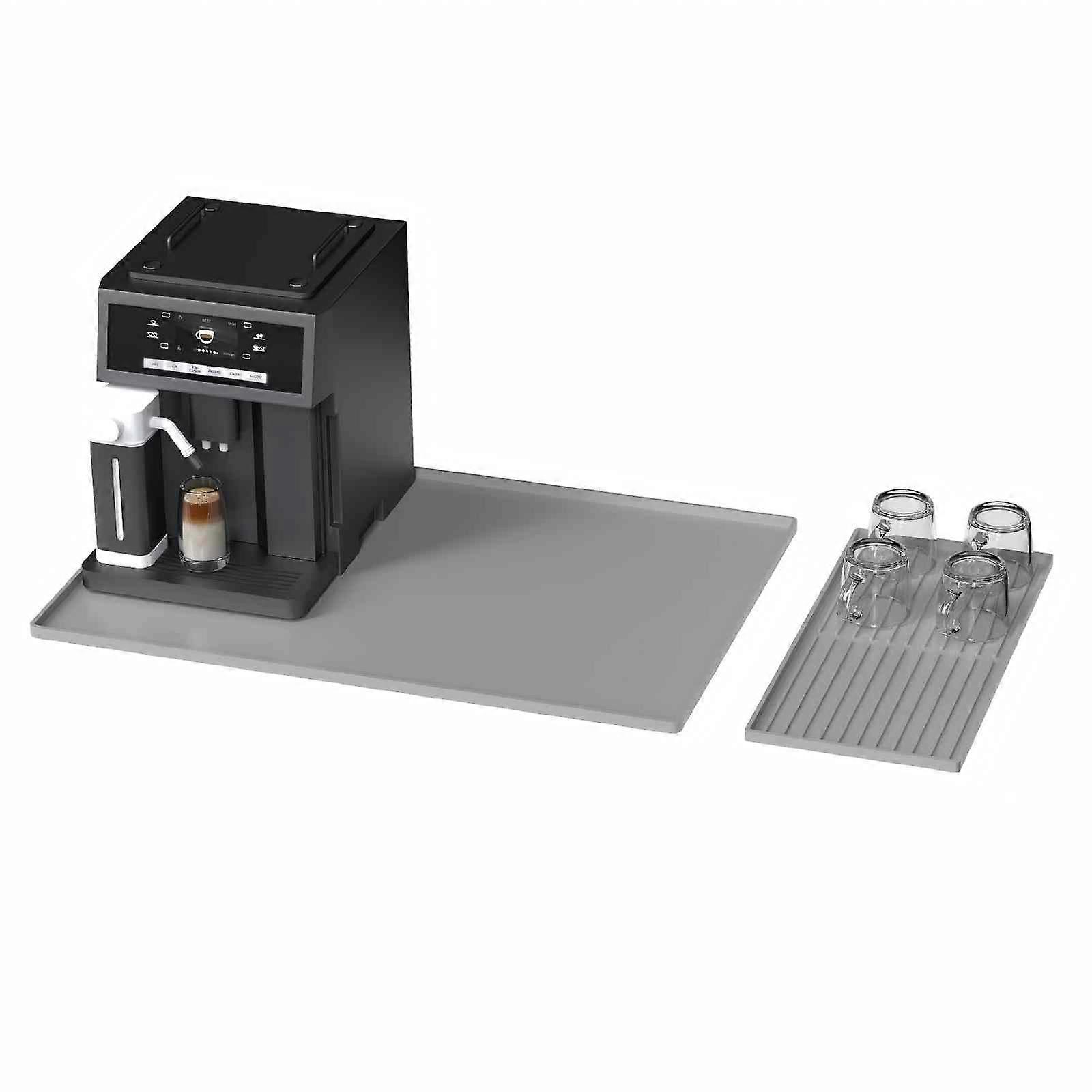 Silicone Coffee Maker Mat with Removable Drying Pad, Large Gray Countertop Spill Protection