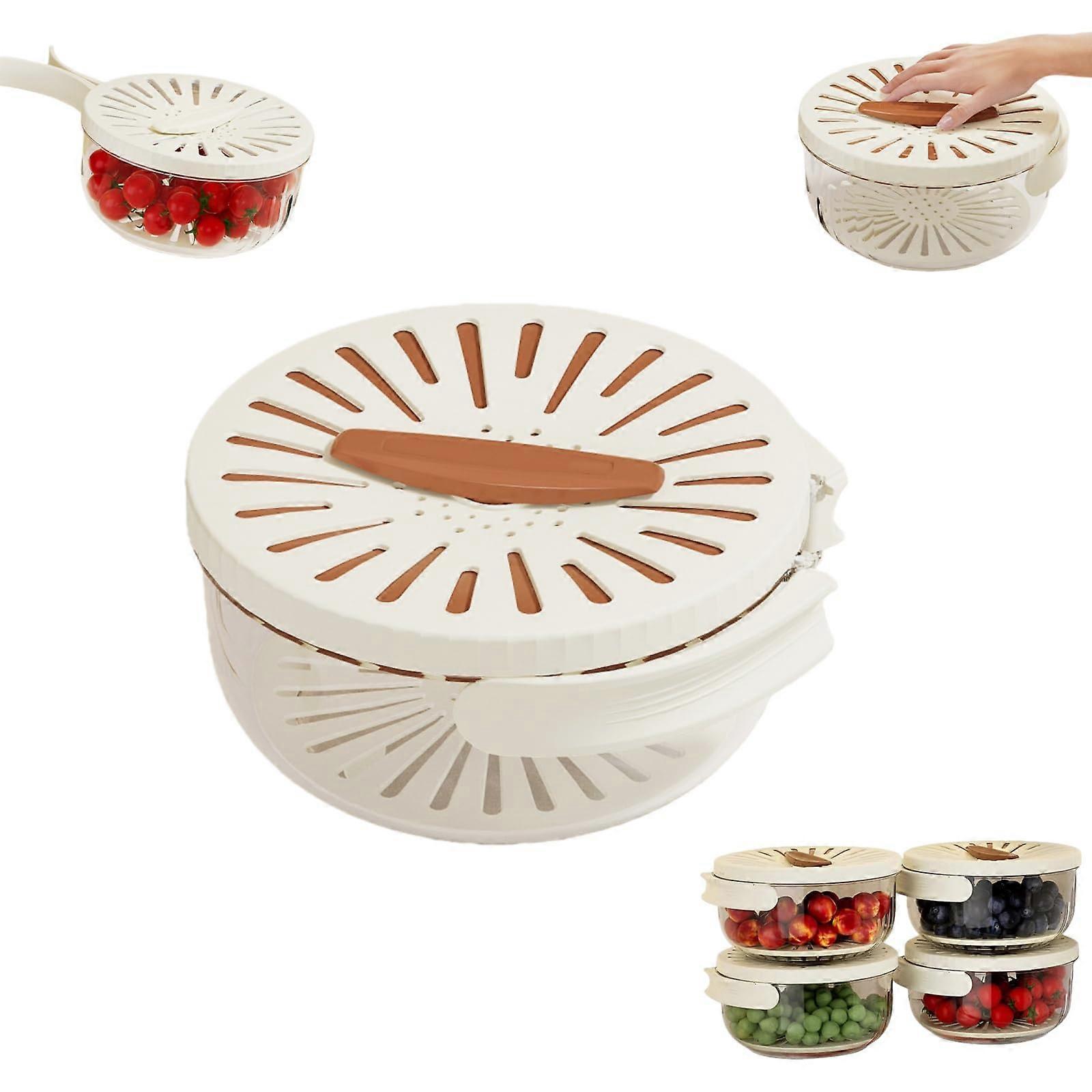 2in1 Fruit and Vegetable Strainer with Lid, Stackable DoubleLayer Drain Basket Brown S