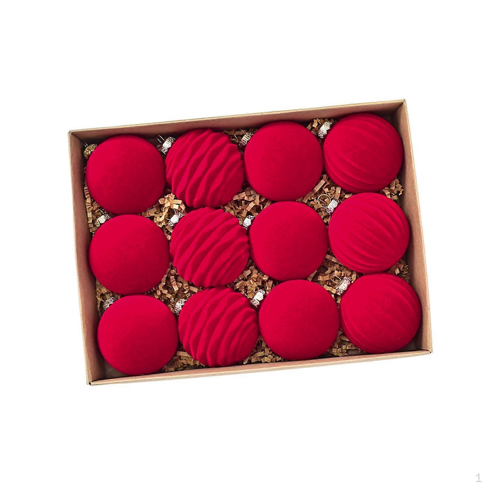 12 Flocked Christmas Baubles, Tree Decorations, Pendants