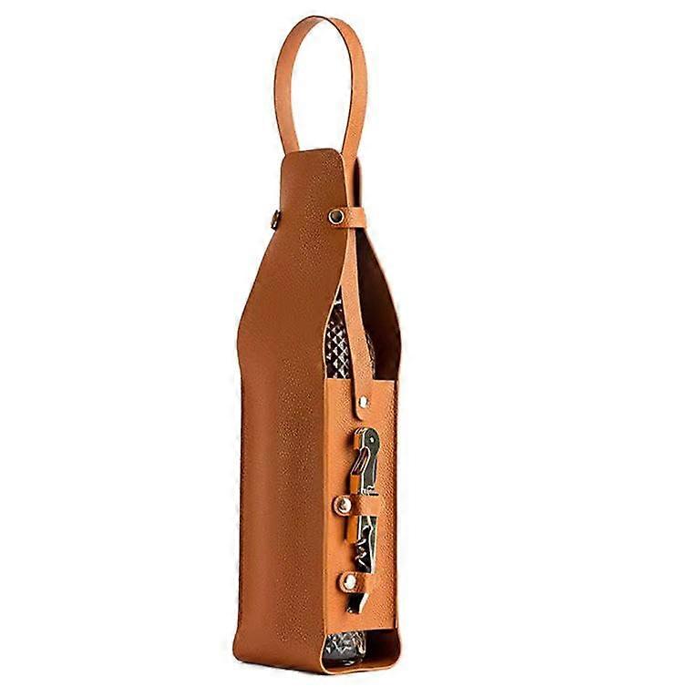 Brown Leather Wine Bottle Holder with Secure Fit and Quick Snap Closure