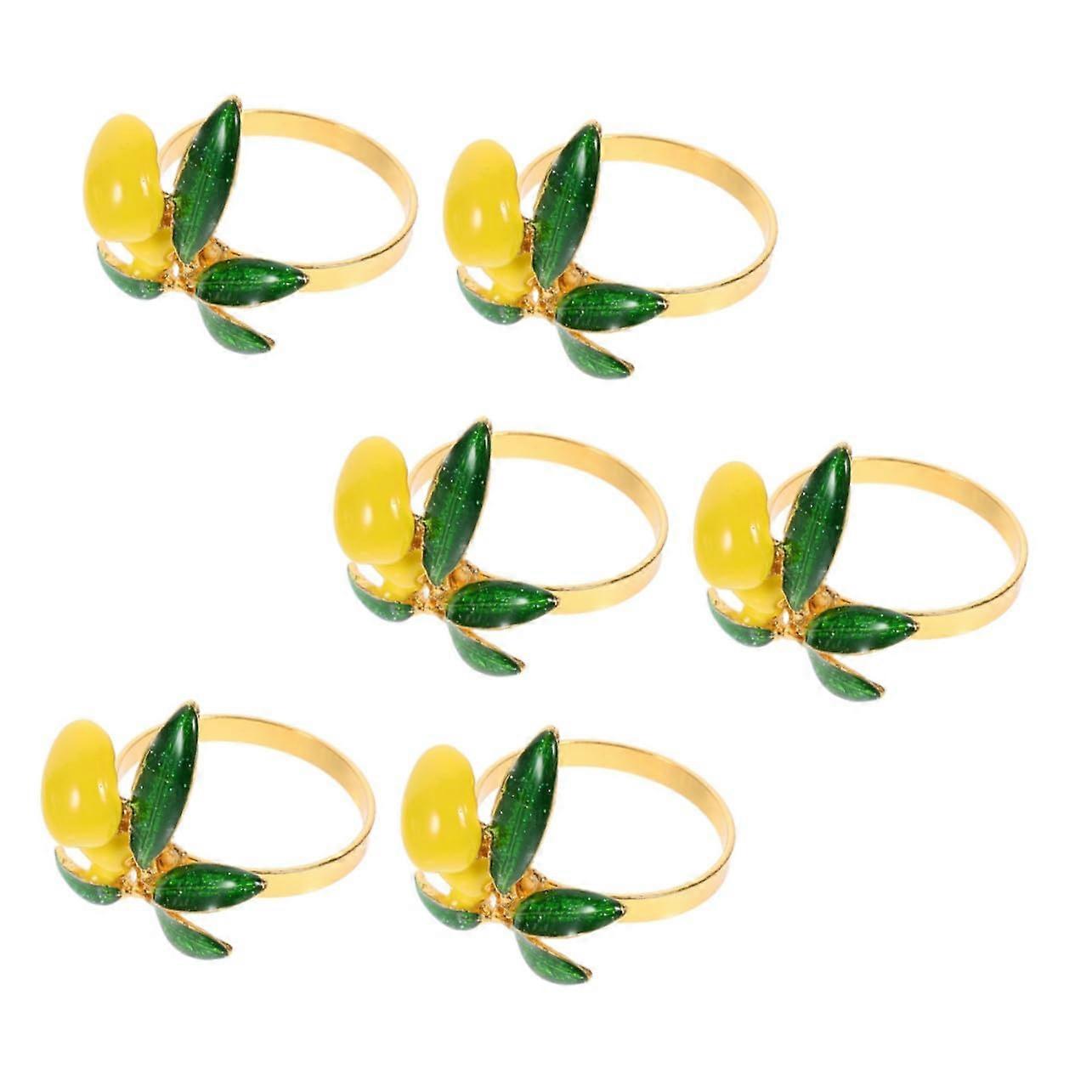 6pcs Lemon Napkin Rings with Smooth Metallic Finish for Hawaiian Party Wedding Table Decoration