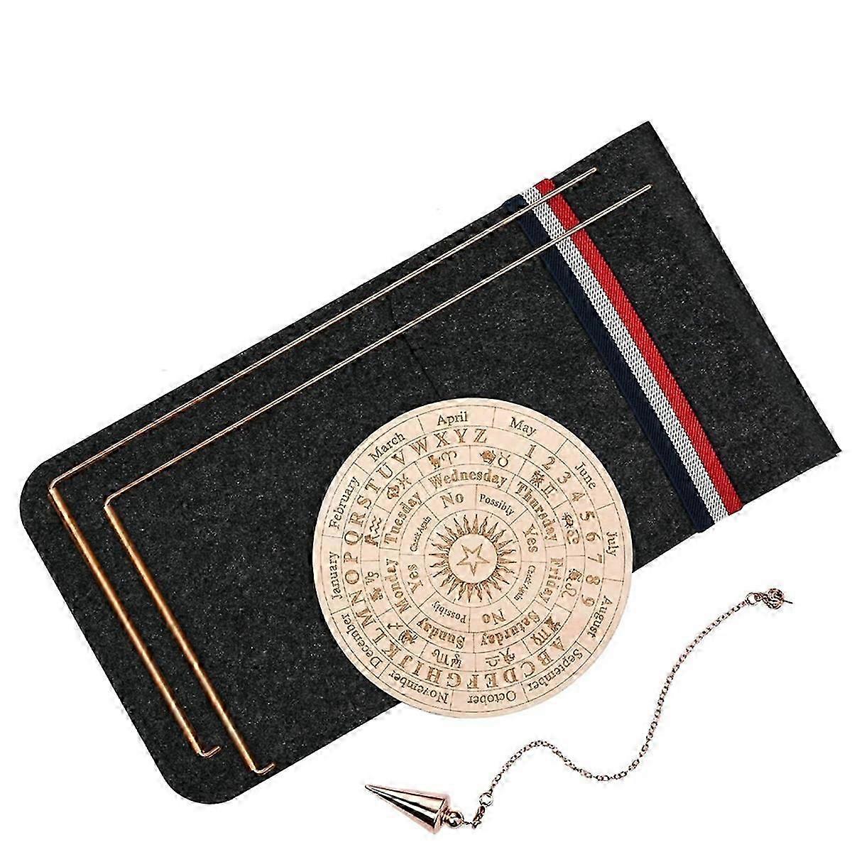 Suitable For Copper Dowsing Rod Set With 2 L-Shaped Rods Pendulum And Five-Ring Pendulum Board