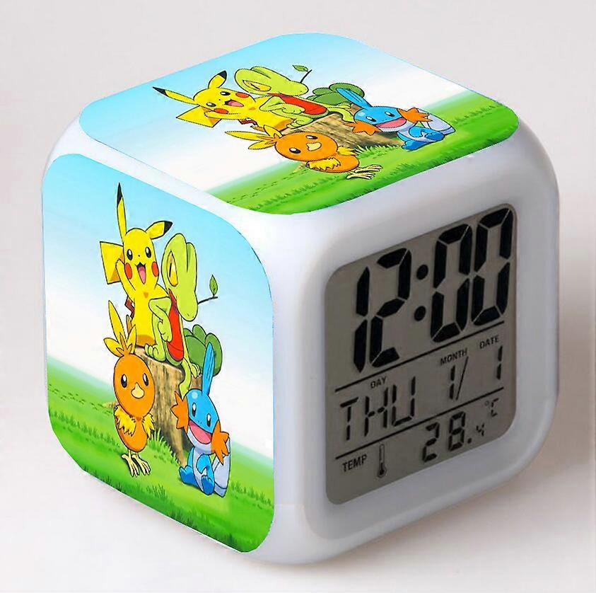 Pikachu Color-Changing Seven-Color Alarm Clock Square Clock Creative Alarm Clock