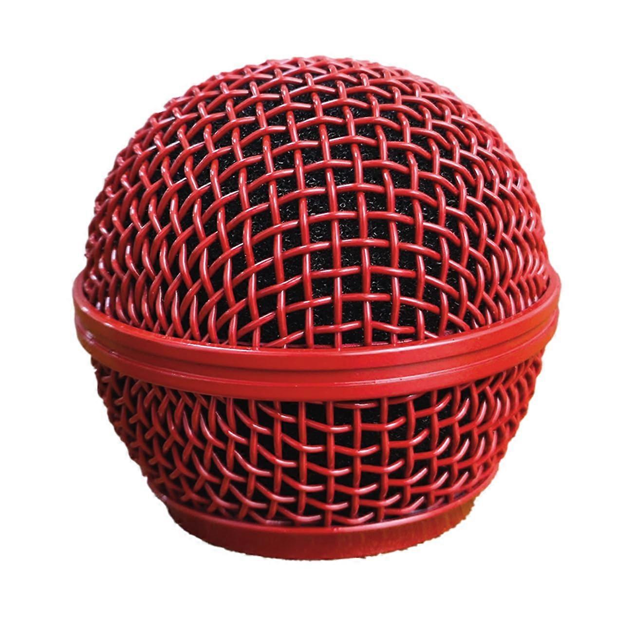 Microphone Grille Replacement for SM58, Red Steel Mesh Head with Foam, Noise Reduction