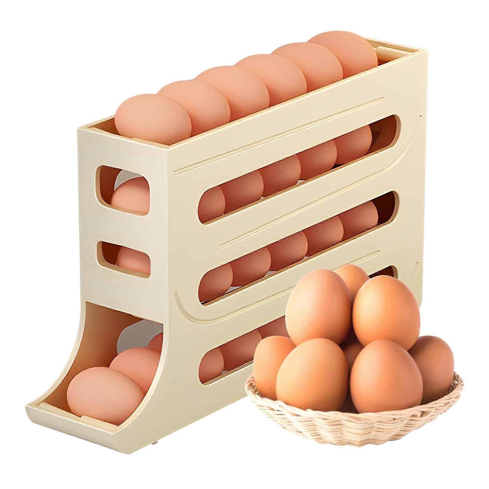 Egg Storage Organizer with Automatic Rolling, 4Tier SpaceSaving Design, Holds 28 Eggs, Yellow